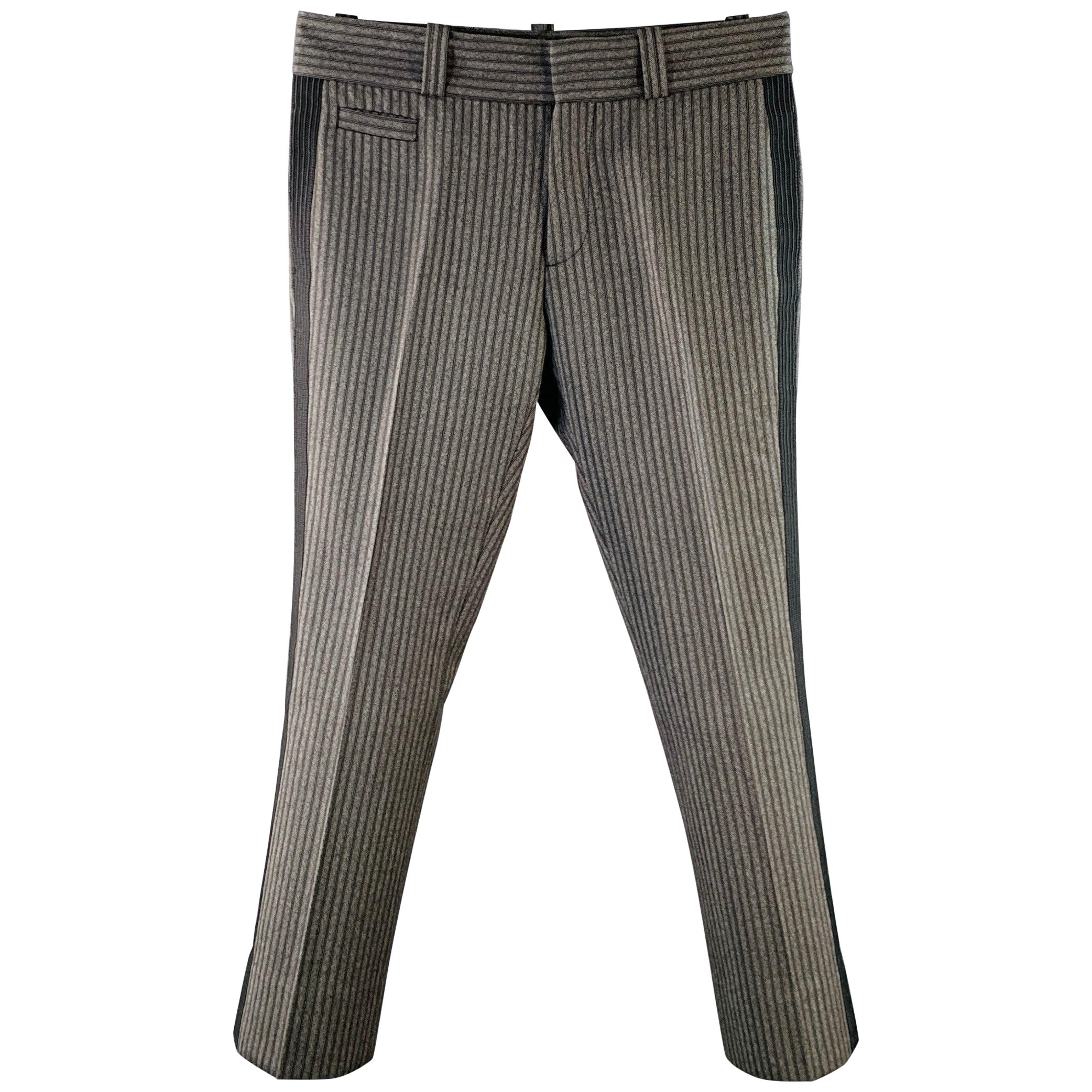MARC JACOBS Size 34 Black Grey Stripe Virgin Wool Straight Dress Pants For Sale