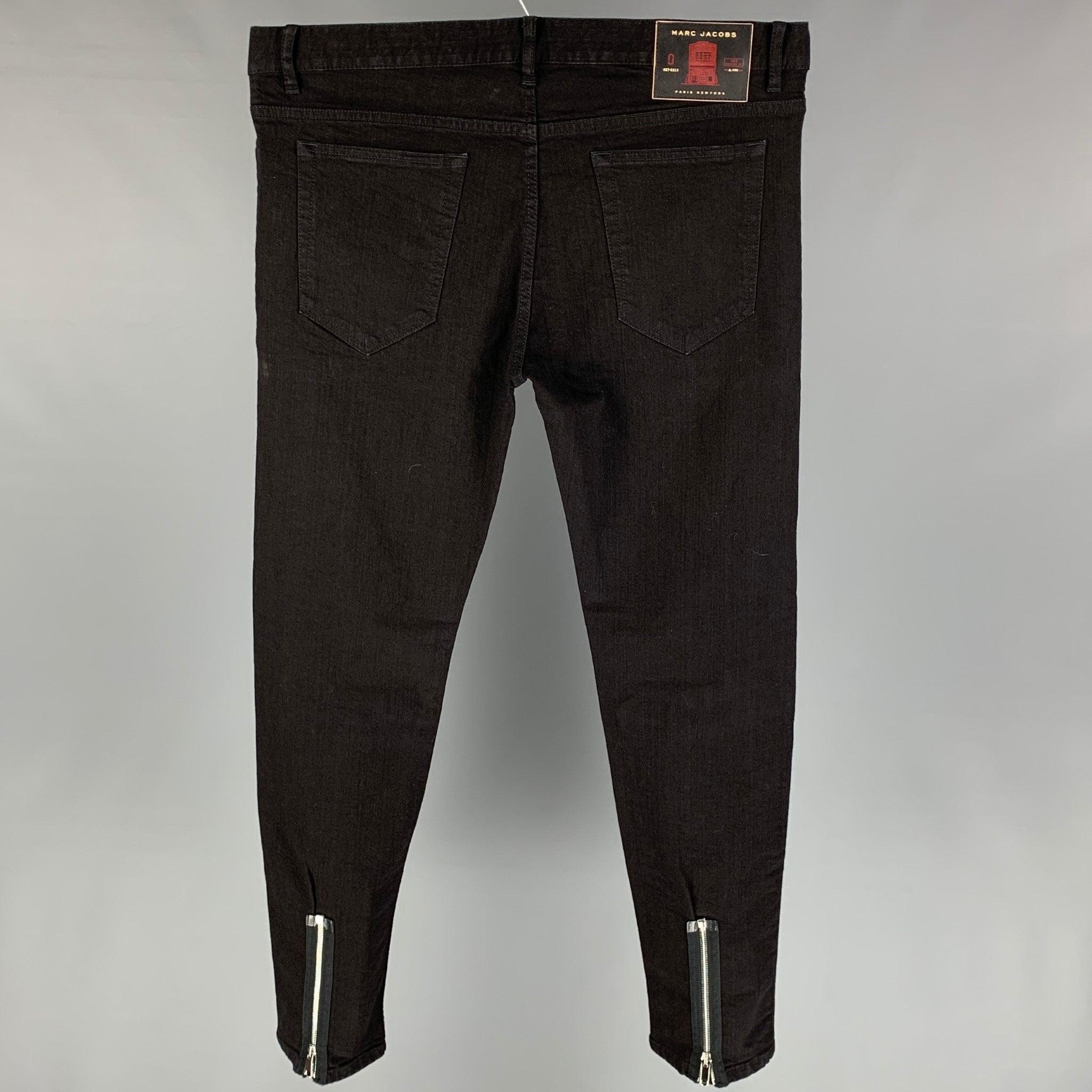 MARC JACOBS Size 36 Black Cotton Zip Fly Slim Jeans In Good Condition For Sale In San Francisco, CA