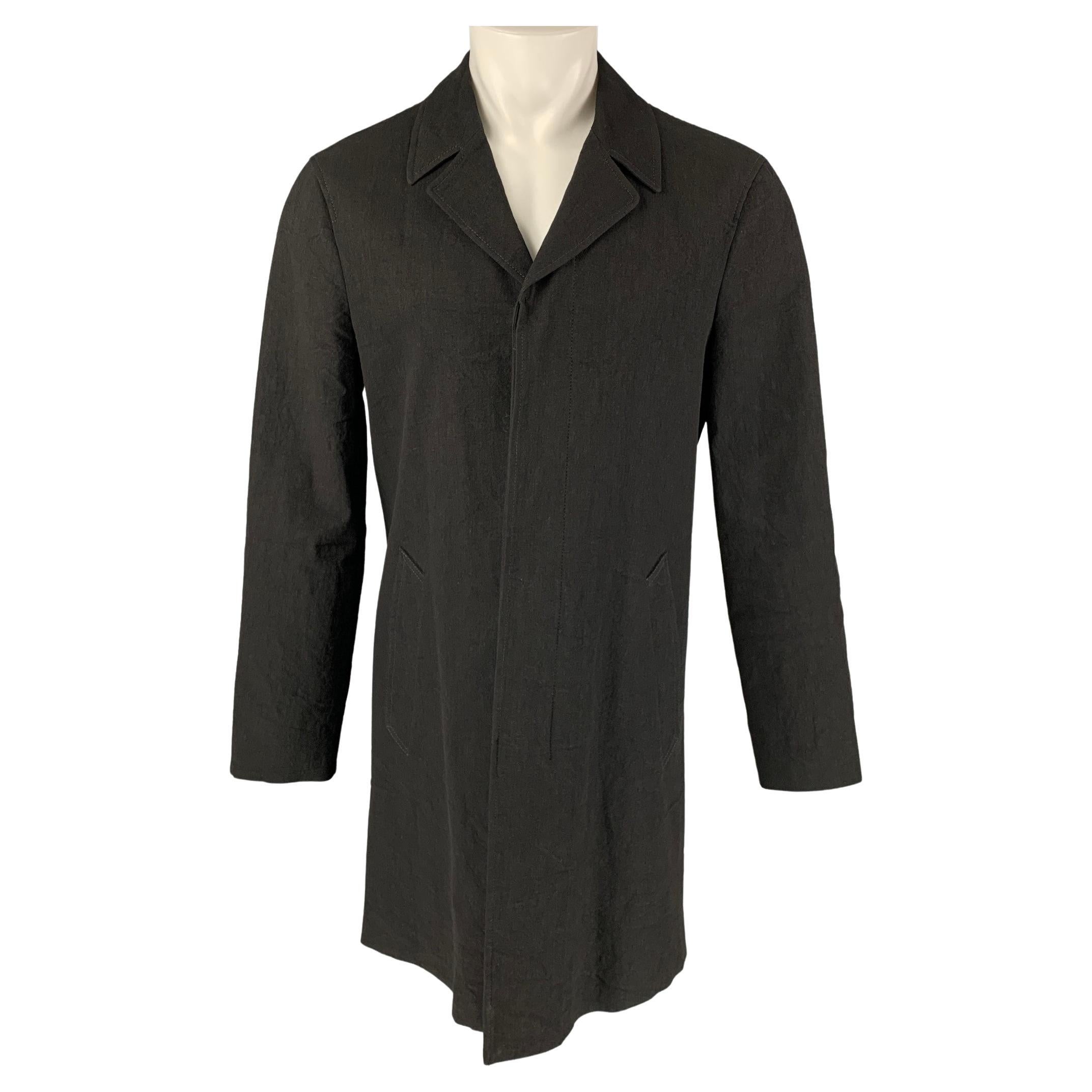 MARC JACOBS Size 36 Black Textured Linen Blend Hidden Placket Coat For Sale  at 1stDibs