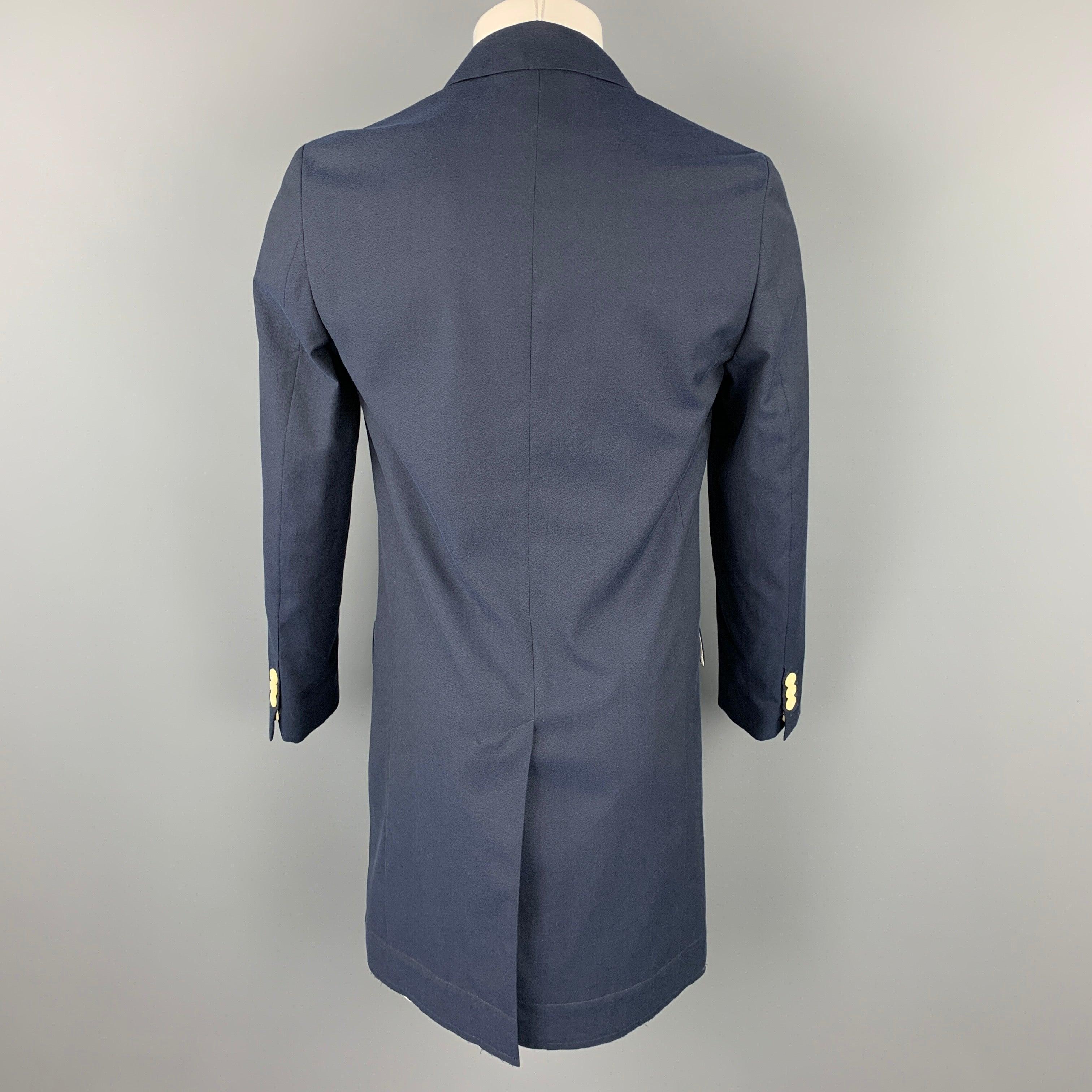 Men's MARC JACOBS Size 36 Navy Wool / Cotton Notch Lapel Coat For Sale
