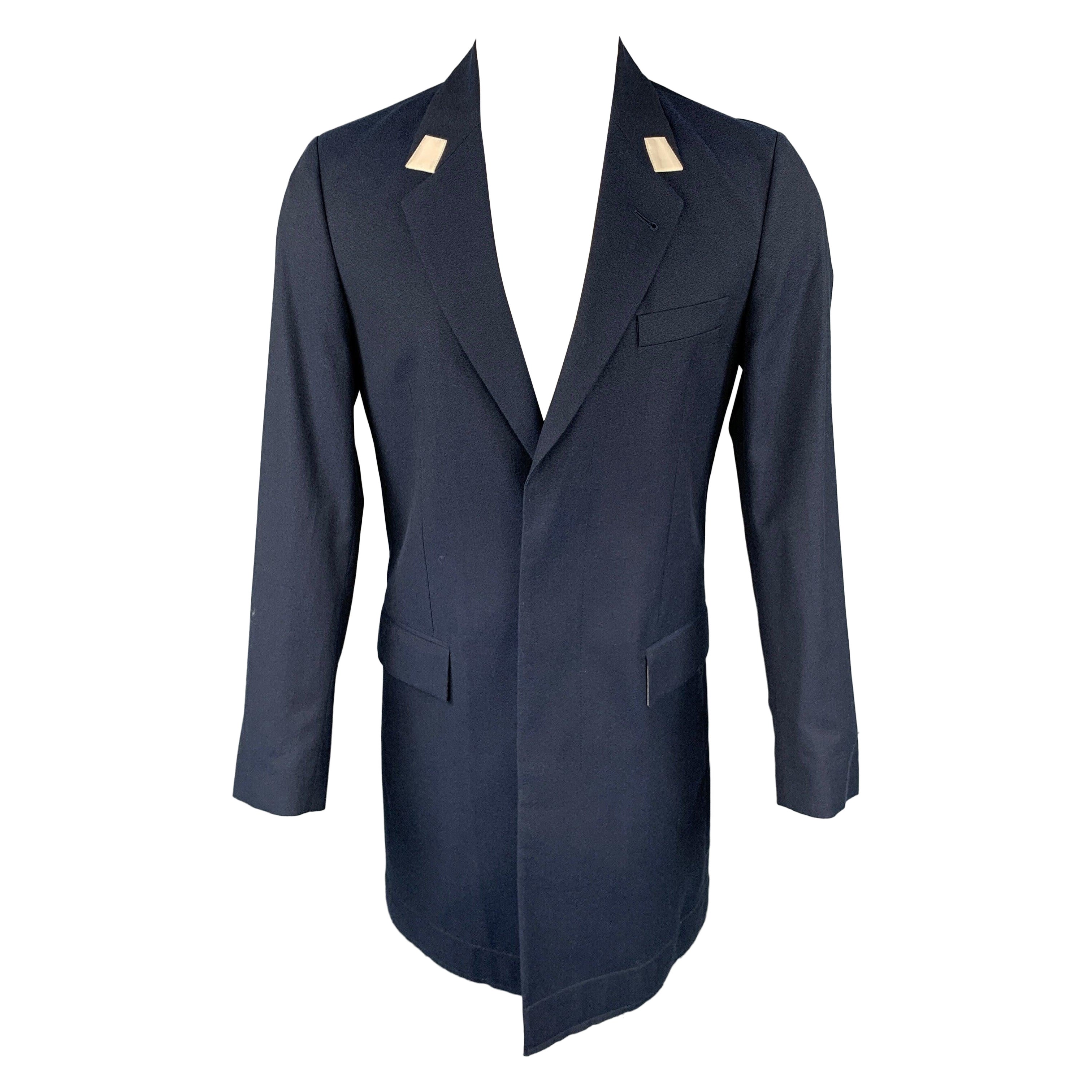 MARC JACOBS Cappotto in lana/cotone con risvolto a tacche, taglia 36, di colore blu.