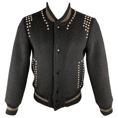 MARC JACOBS Size 38 Black Studded Wool Bomber Jacket