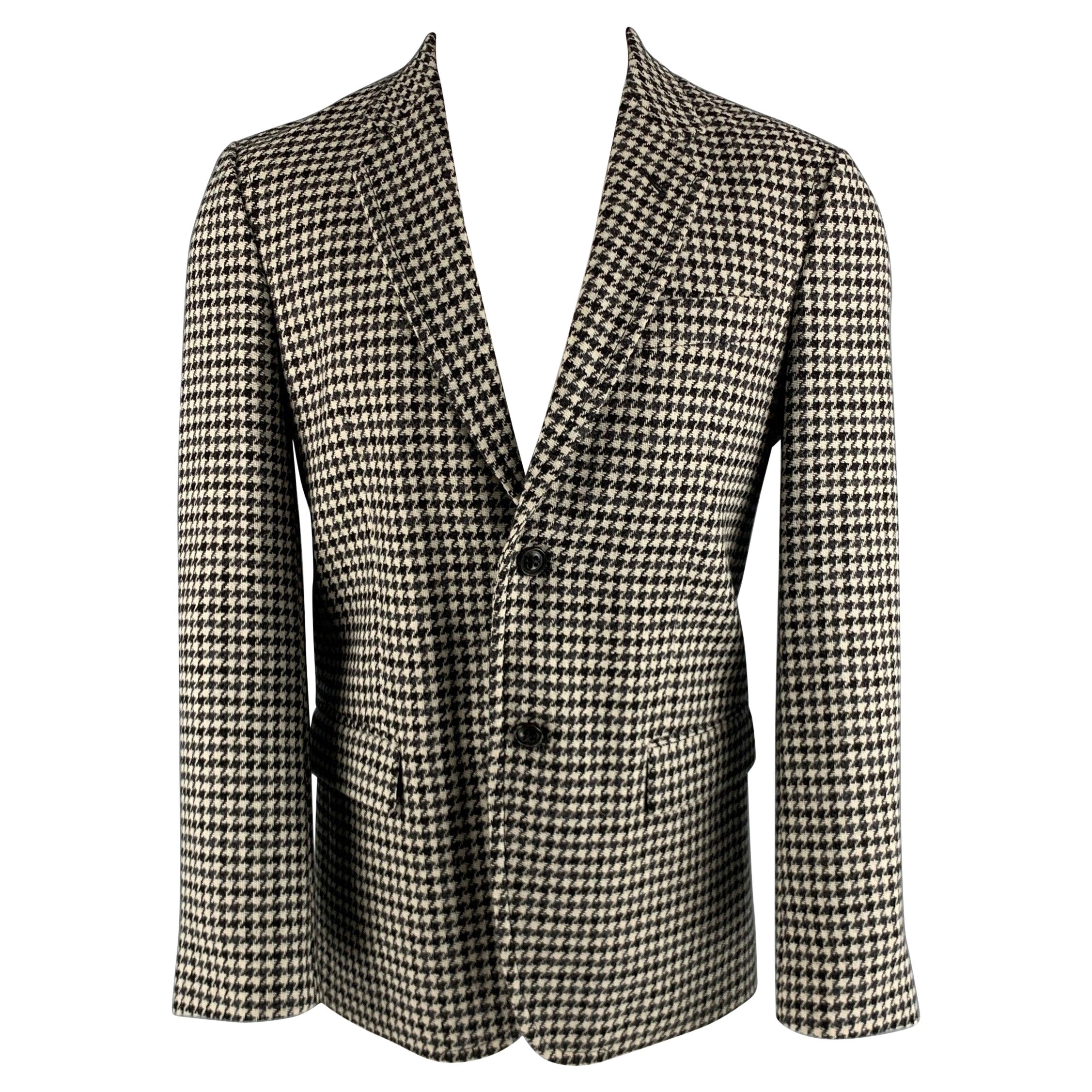 MARC JACOBS Talla 38 Negro Blanco Pata de gallo Abrigo de lana con solapa de muesca