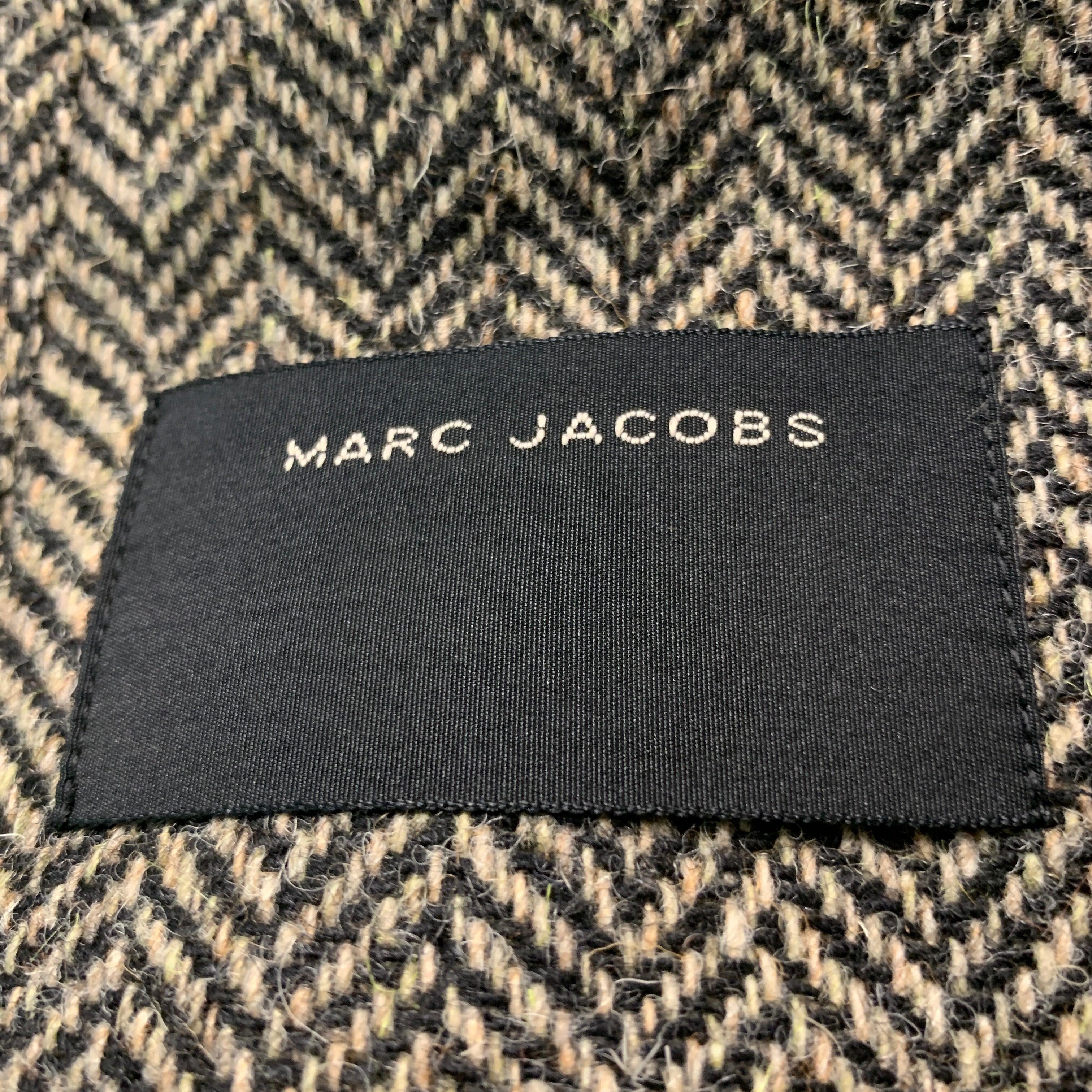 MARC JACOBS Size 38 Grey Black Herringbone Wool Notch Lapel Sport Coat 1
