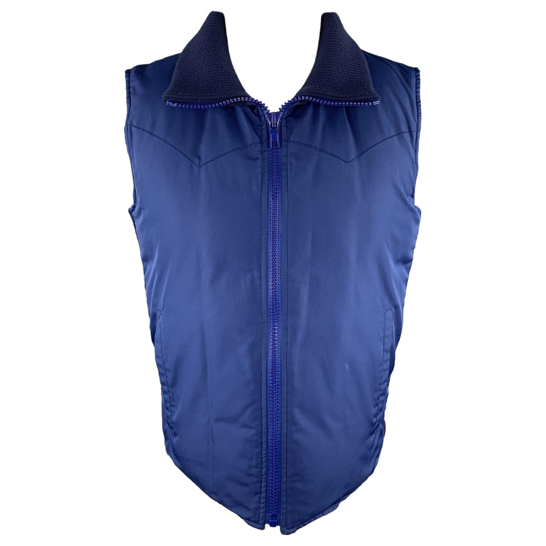 MARC JACOBS Größe 38 Marineblau Gepolstert Hochgerippter Kragen Zip Up Weste im Angebot