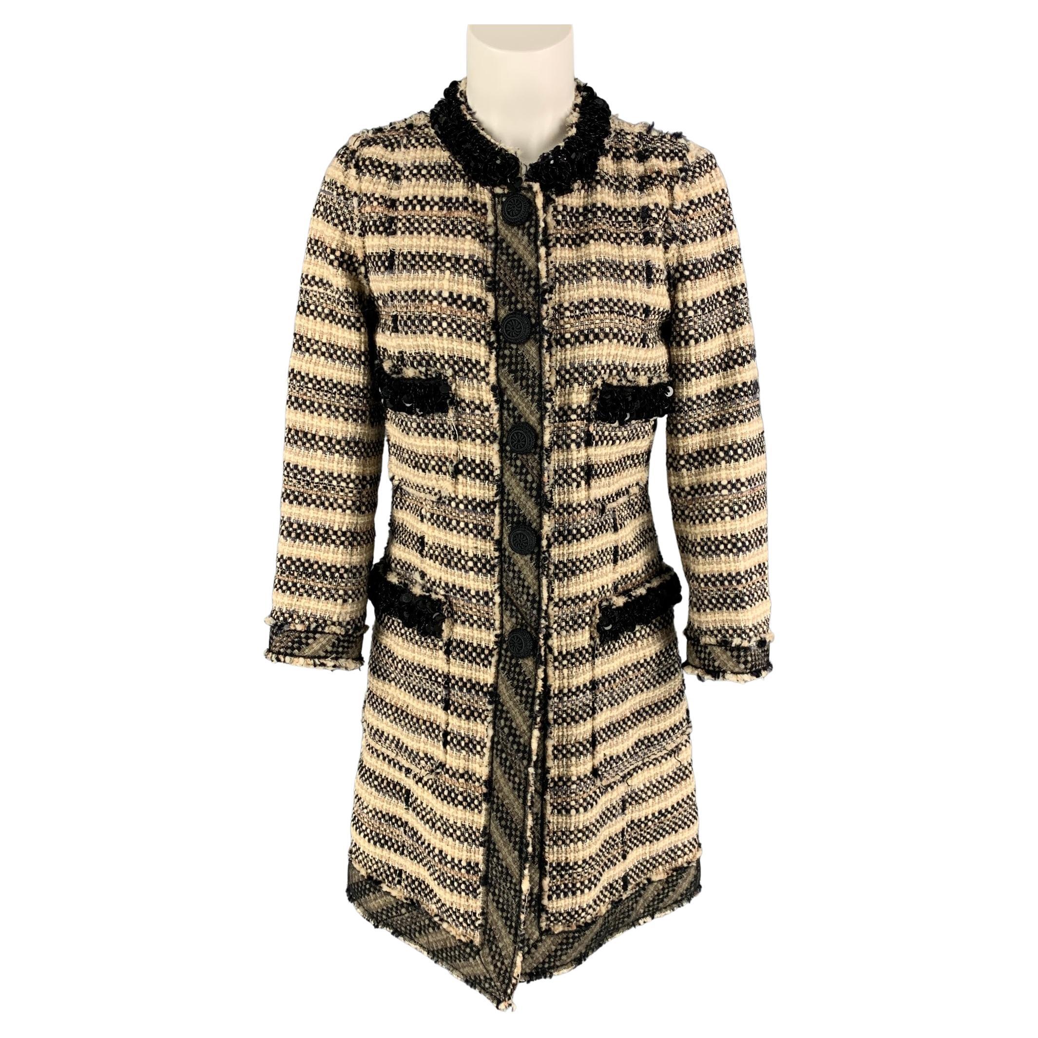MARC JACOBS Size 4 Beige Black Wool Tweed Collarless Coat