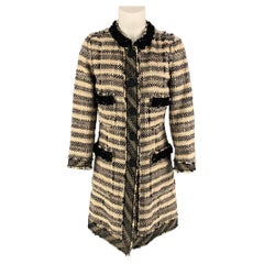 MARC JACOBS Size 4 Beige Black Wool Tweed Collarless Coat