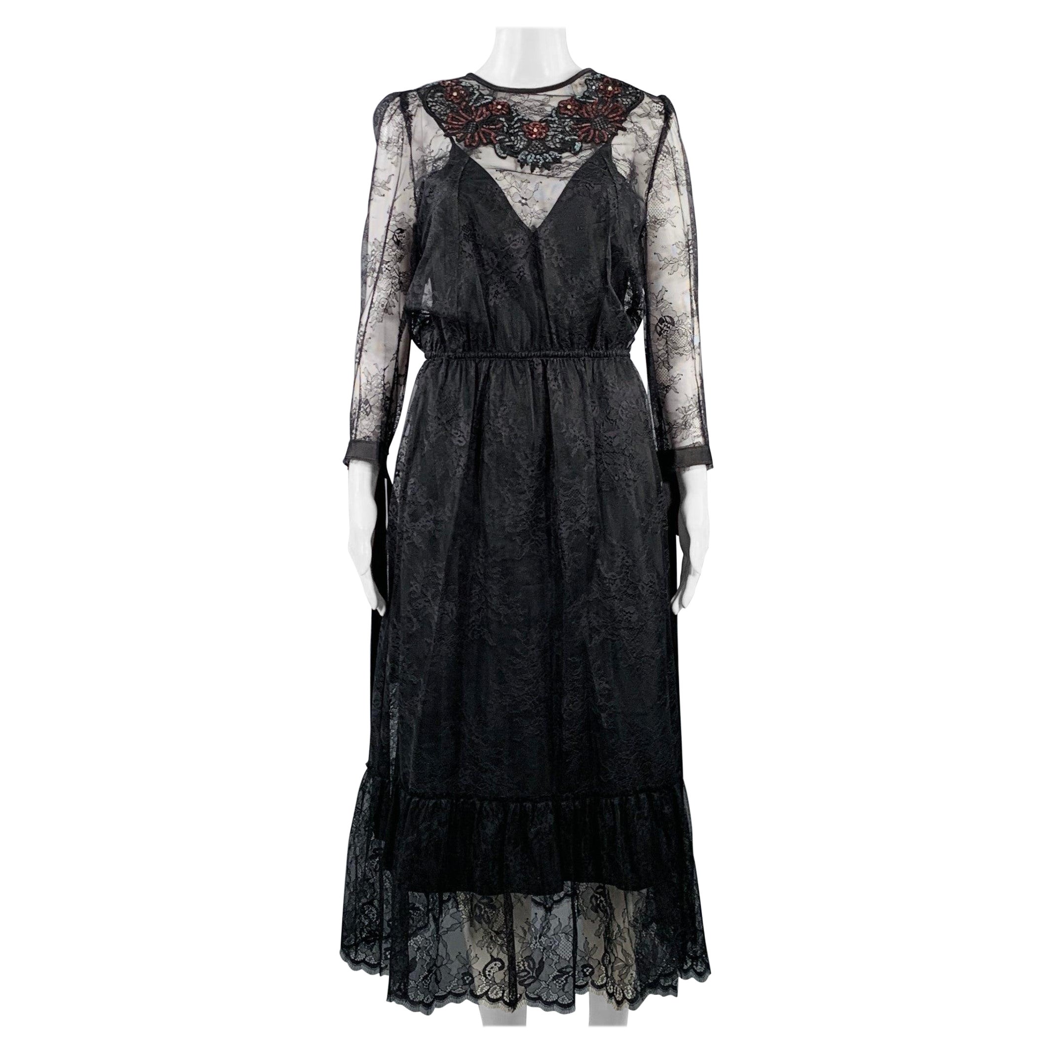 MARC JACOBS Size 4 Black Nylon Lace A-Line Dress