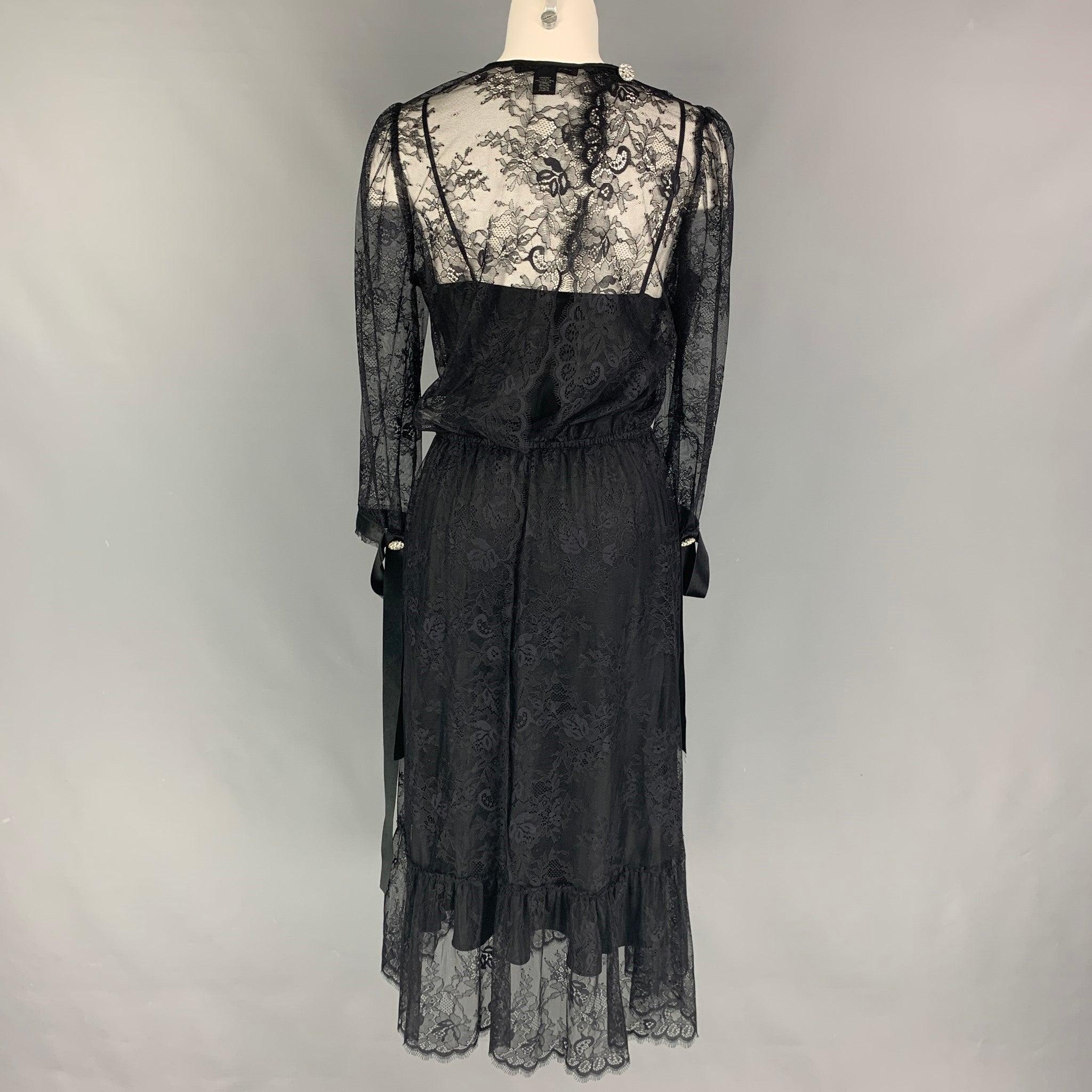MARC JACOBS Size 4 Black Nylon Lace Sequined A-Line Dress In Good Condition For Sale In San Francisco, CA