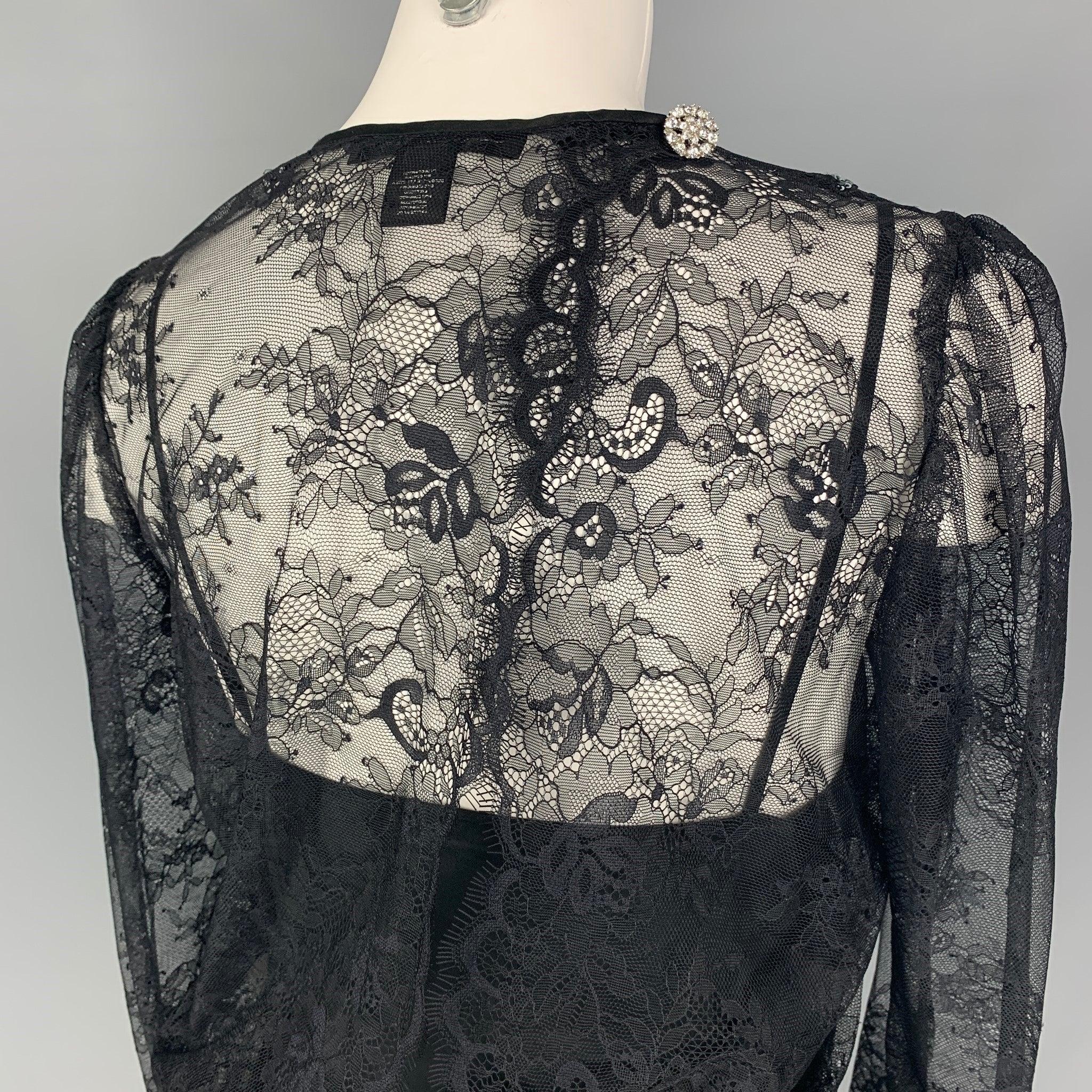 MARC JACOBS Size 4 Black Nylon Lace Sequined A-Line Dress For Sale 1