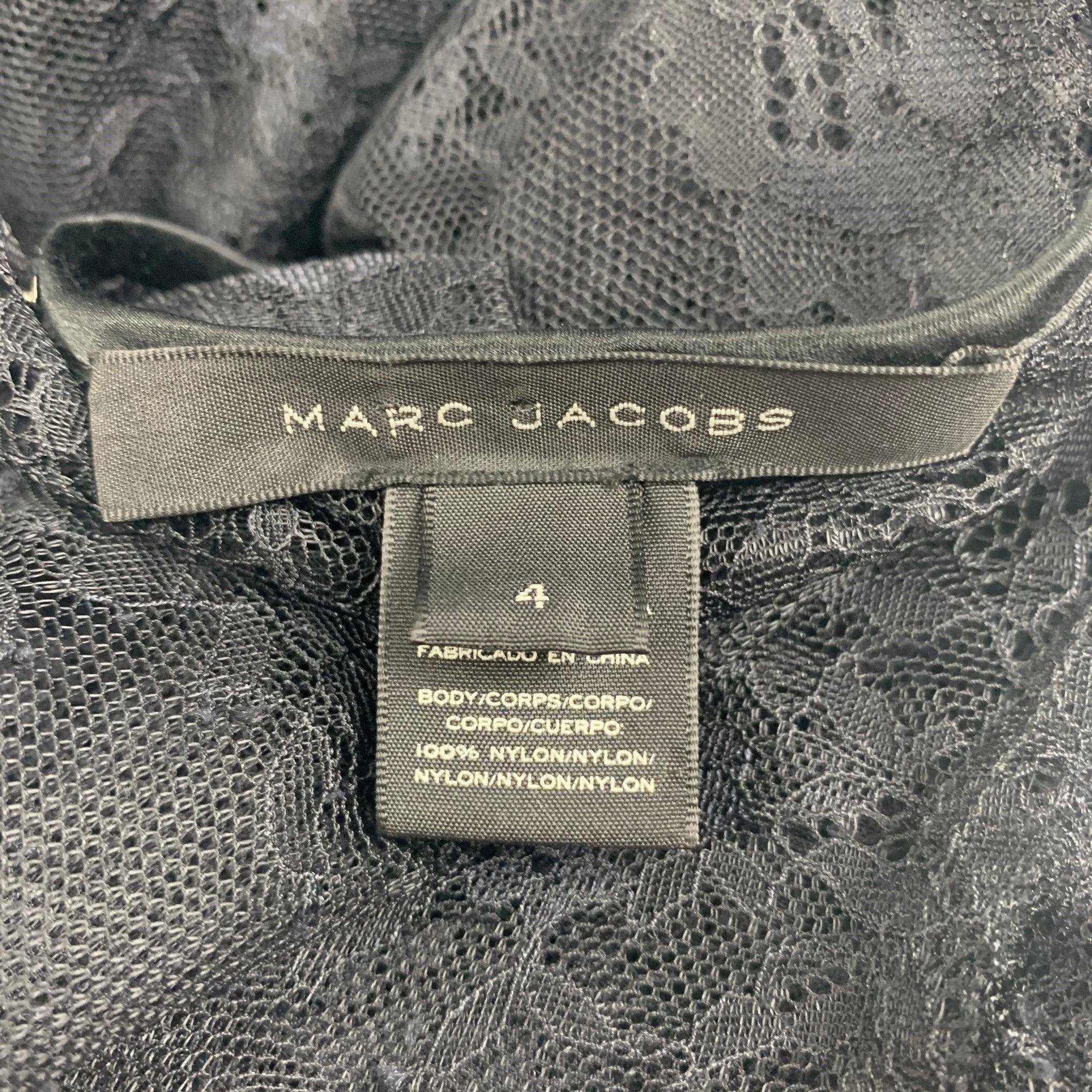 MARC JACOBS Size 4 Black Nylon Lace Sequined A-Line Dress For Sale 2
