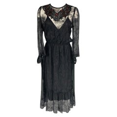 MARC JACOBS Taille 4 Robe trapèze noire en nylon, dentelle et paillettes