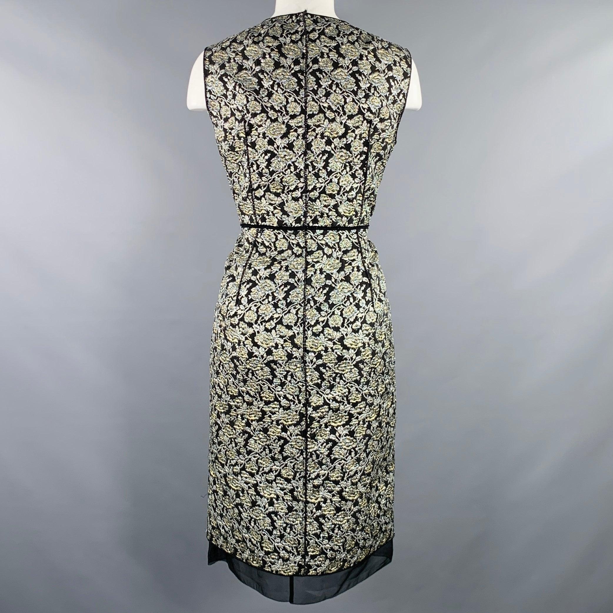 De las mujeres MARC JACOBS Talla 4 Negro Plata Nylon Mezcla Floral Vestido Sin Mangas en venta