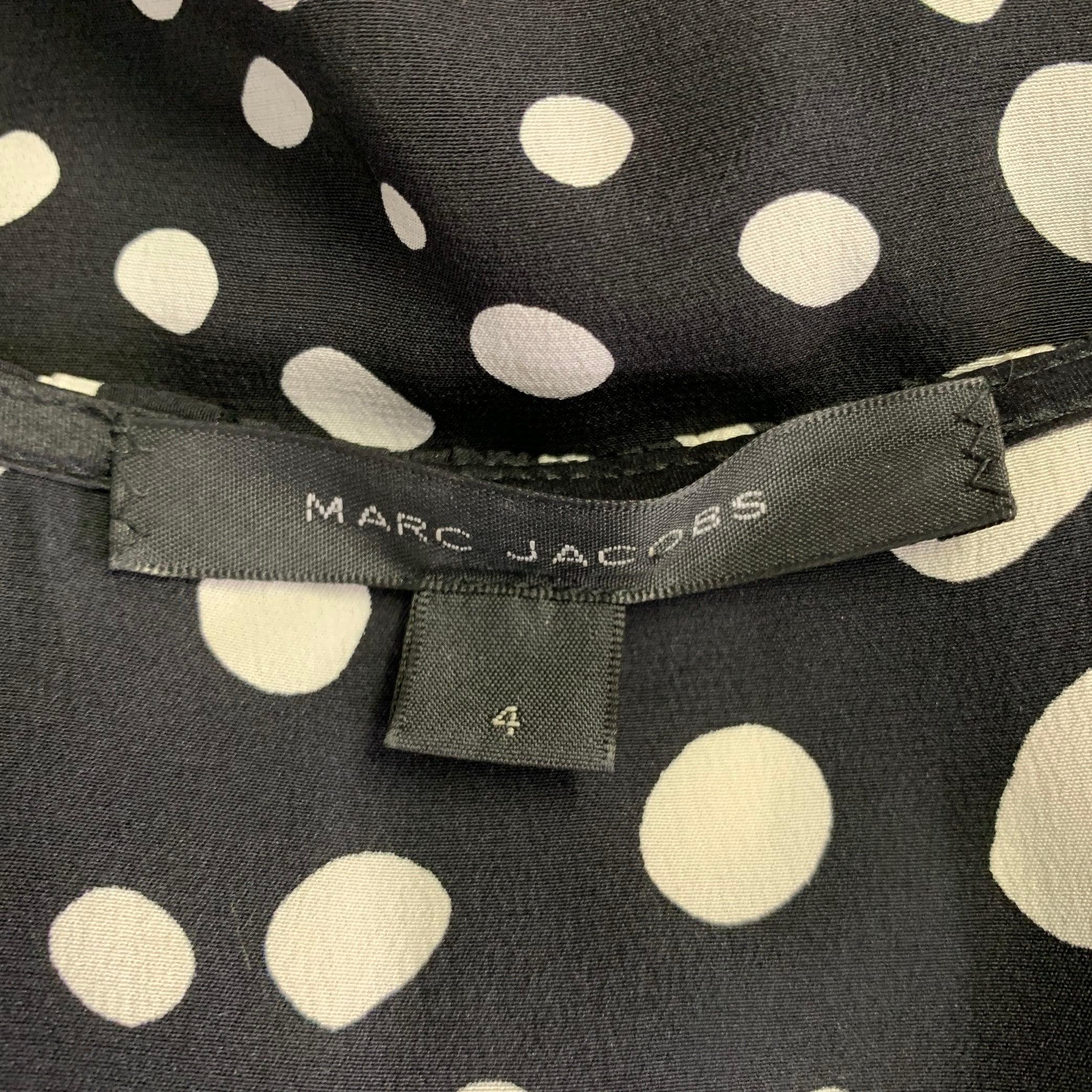 MARC JACOBS Size 4 Black White Polka Dot Wrap Dress For Sale 1