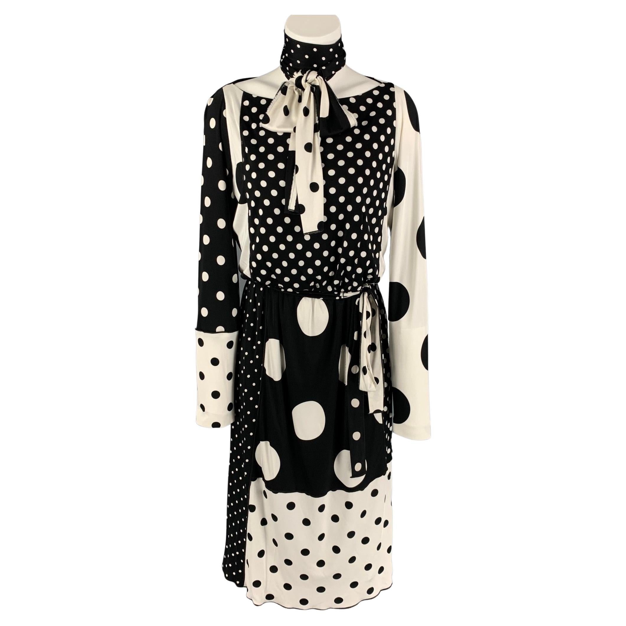 MARC JACOBS Size 4 Black White Rayon Silk Polka Dot Long Sleeve Dress