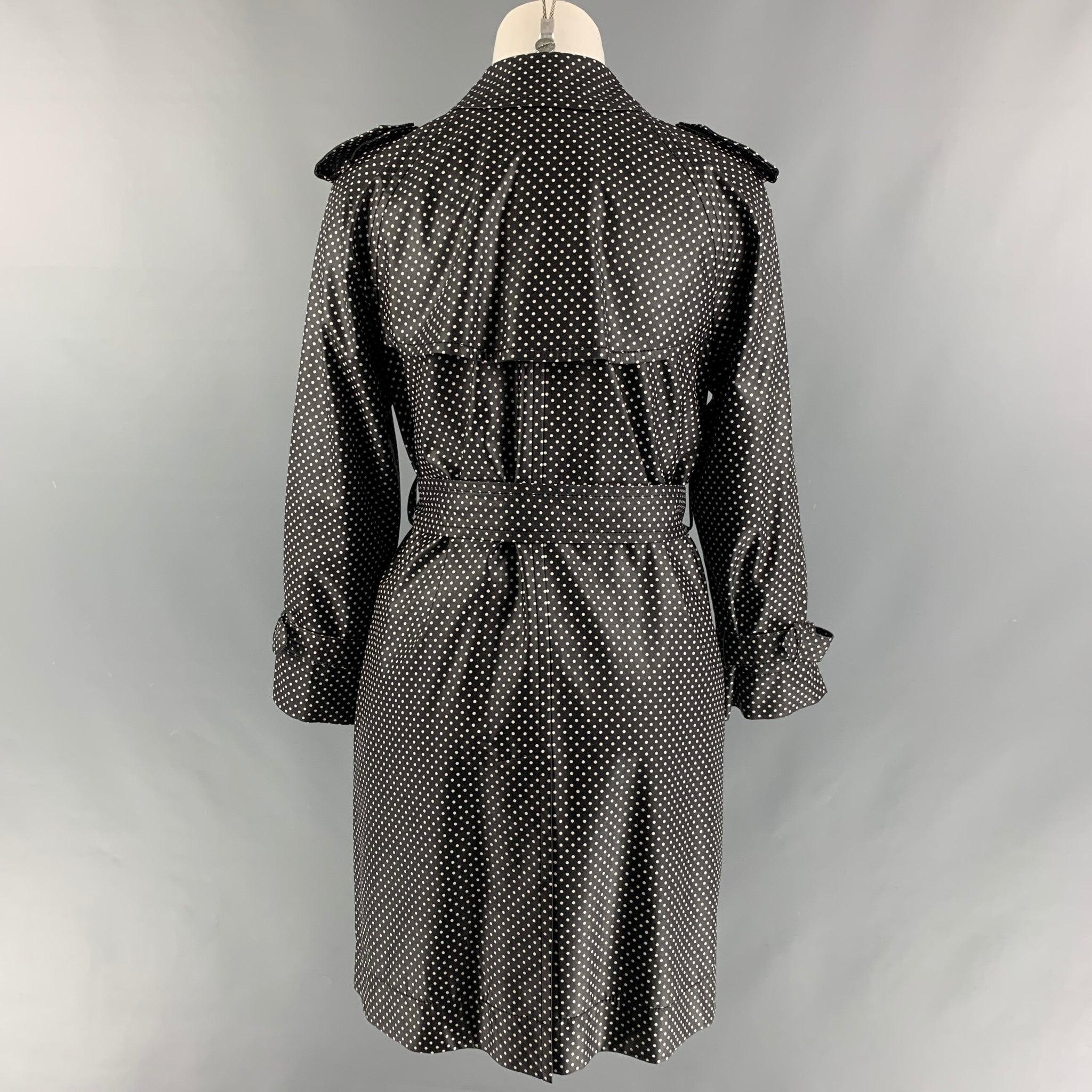 MARC JACOBS Size 4 Black White Silk Blend Polka Dot Belted Trench Coat In Excellent Condition For Sale In San Francisco, CA