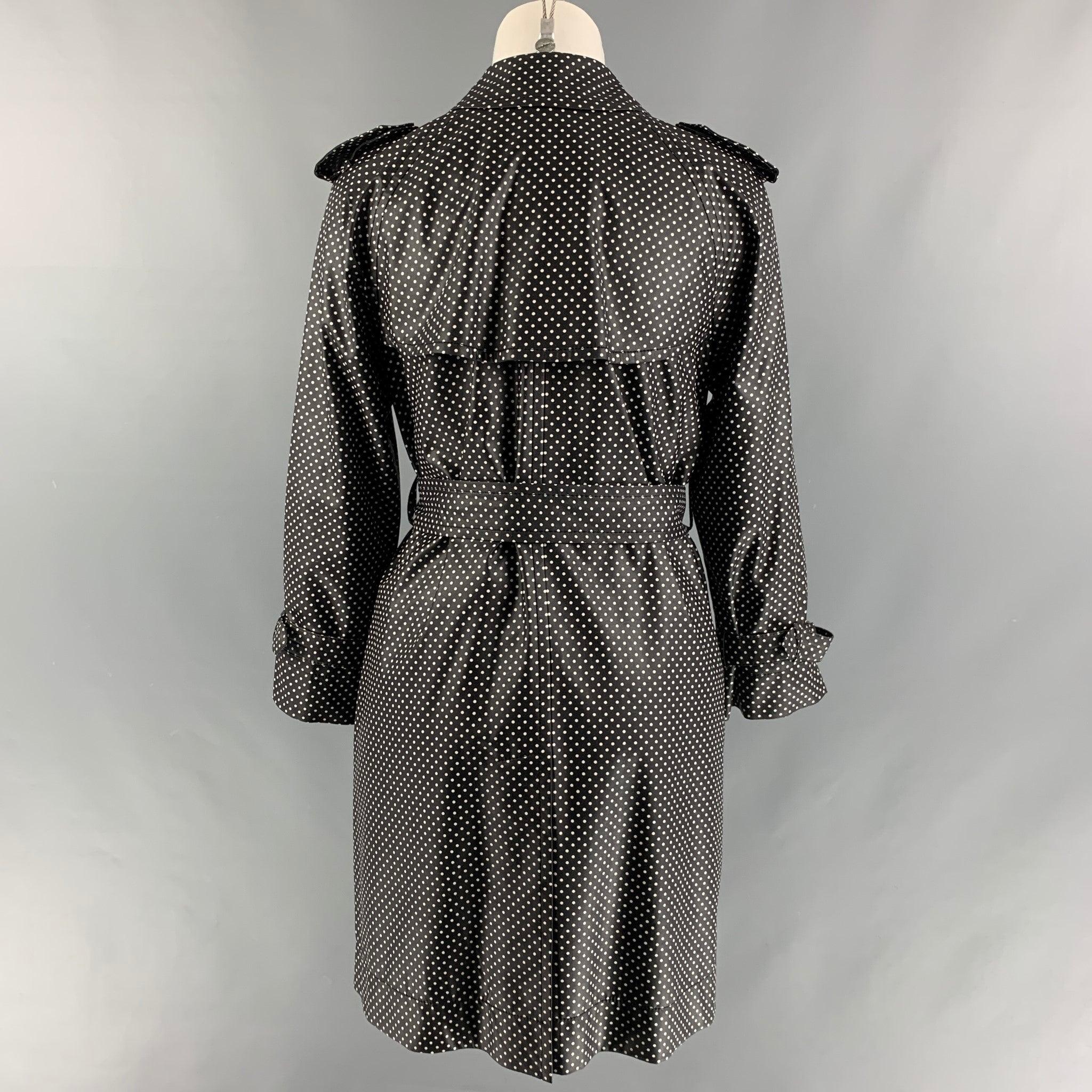 MARC JACOBS Size 4 Black & White Silk Blend Polka Dot Belted Trench Coat In Excellent Condition In San Francisco, CA