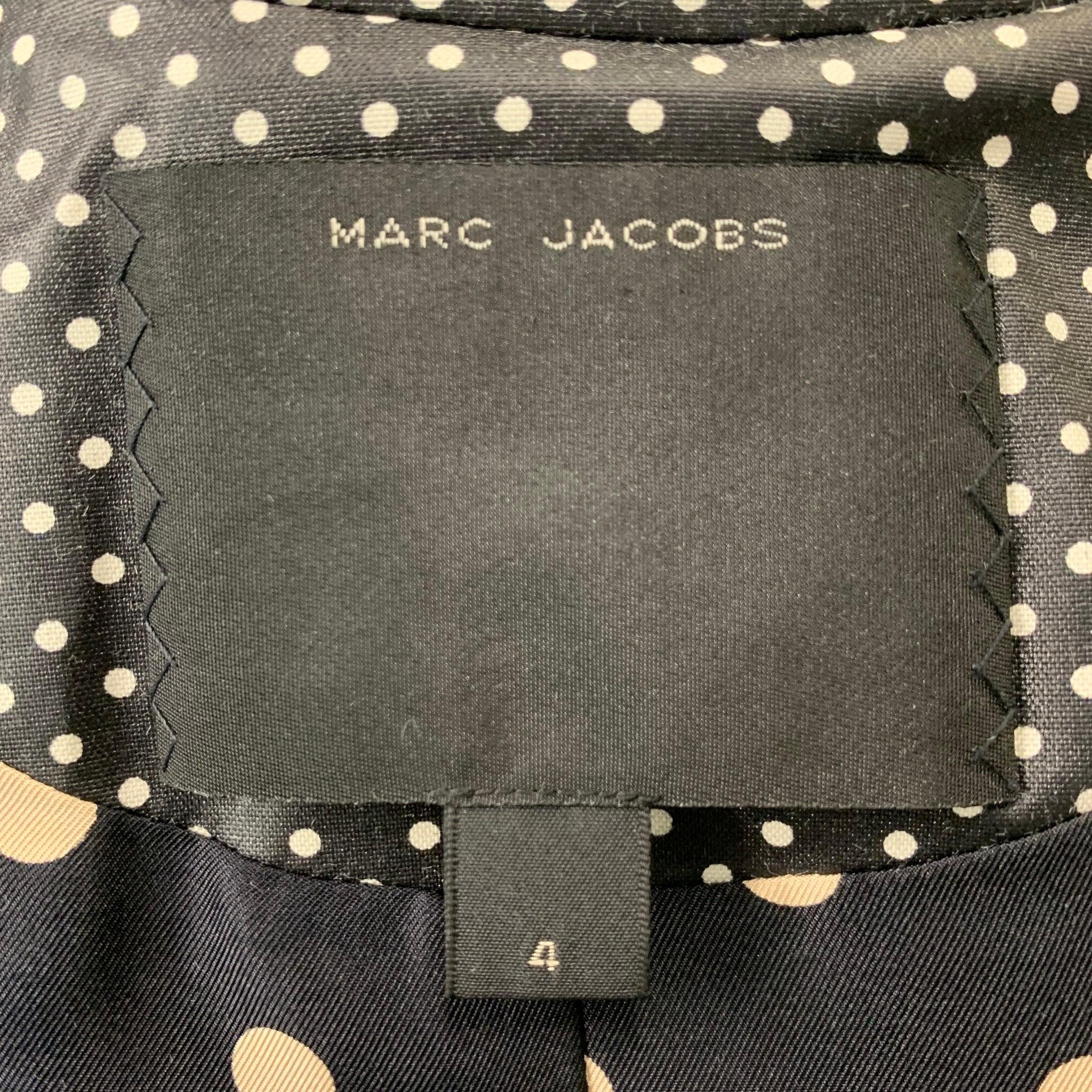 Women's MARC JACOBS Size 4 Black & White Silk Blend Polka Dot Belted Trench Coat