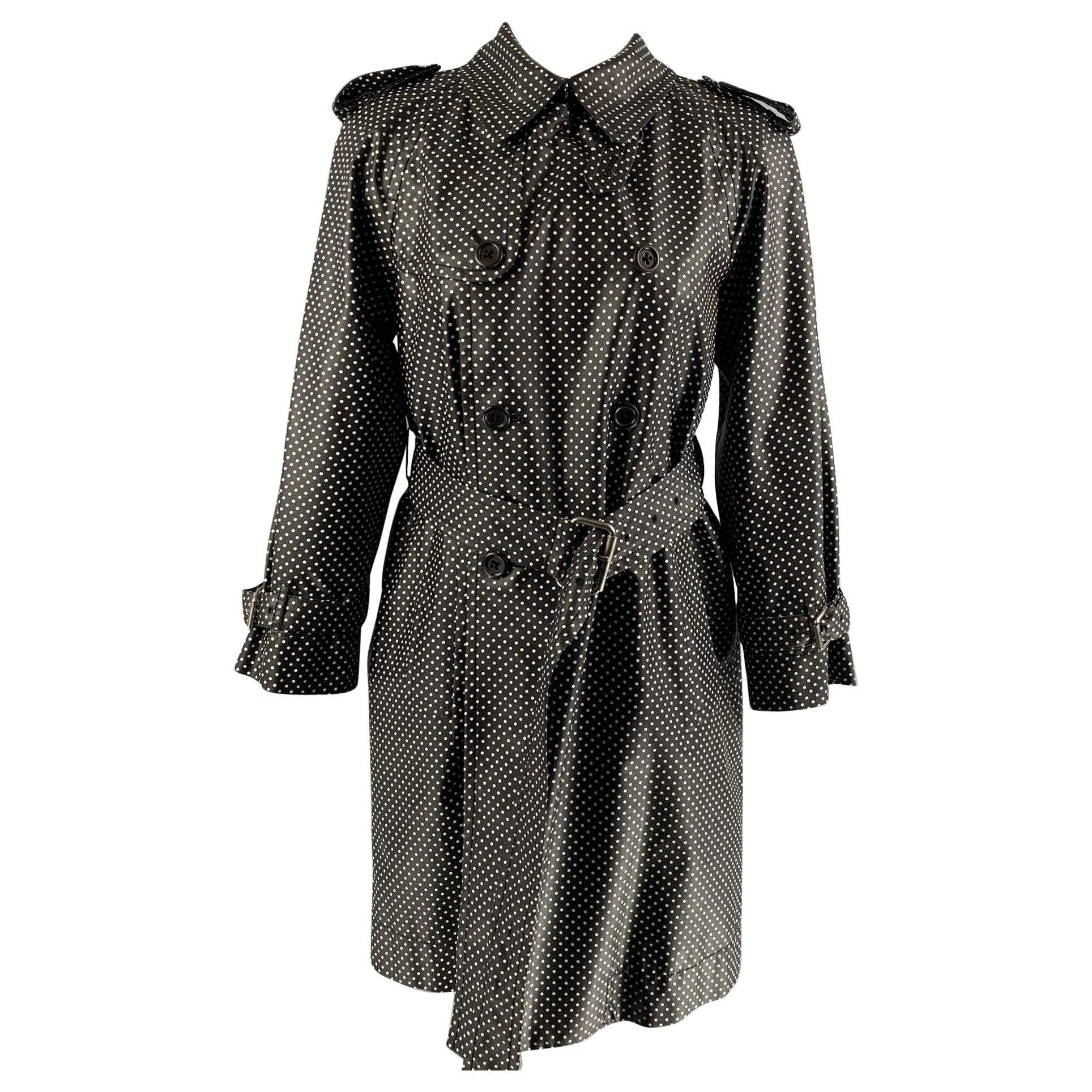 MARC JACOBS Größe 4 Schwarzer & weißer Trenchcoat aus Seidenmischung mit gepunktetem Gürtel