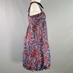 MARC JACOBS Size 4 Blue Burgundy Silk Abstract Floral Bubble Hem Dress