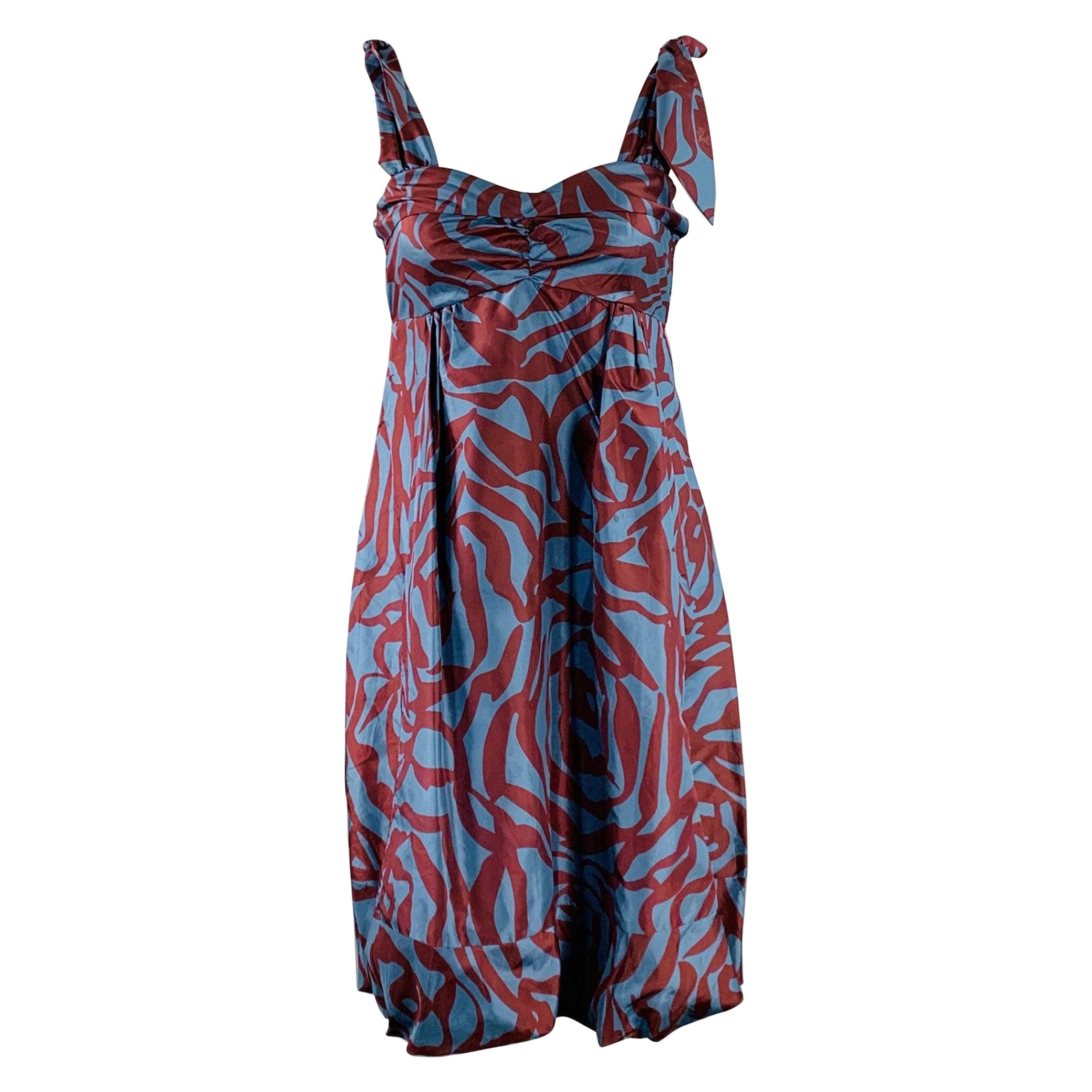 MARC JACOBS Size 4 Blue Burgundy Silk Abstract Floral Bubble Hem Dress