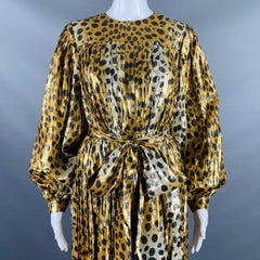 MARC JACOBS Size 4 Gold Black Silk Metallic Animal Print Pleated Dress