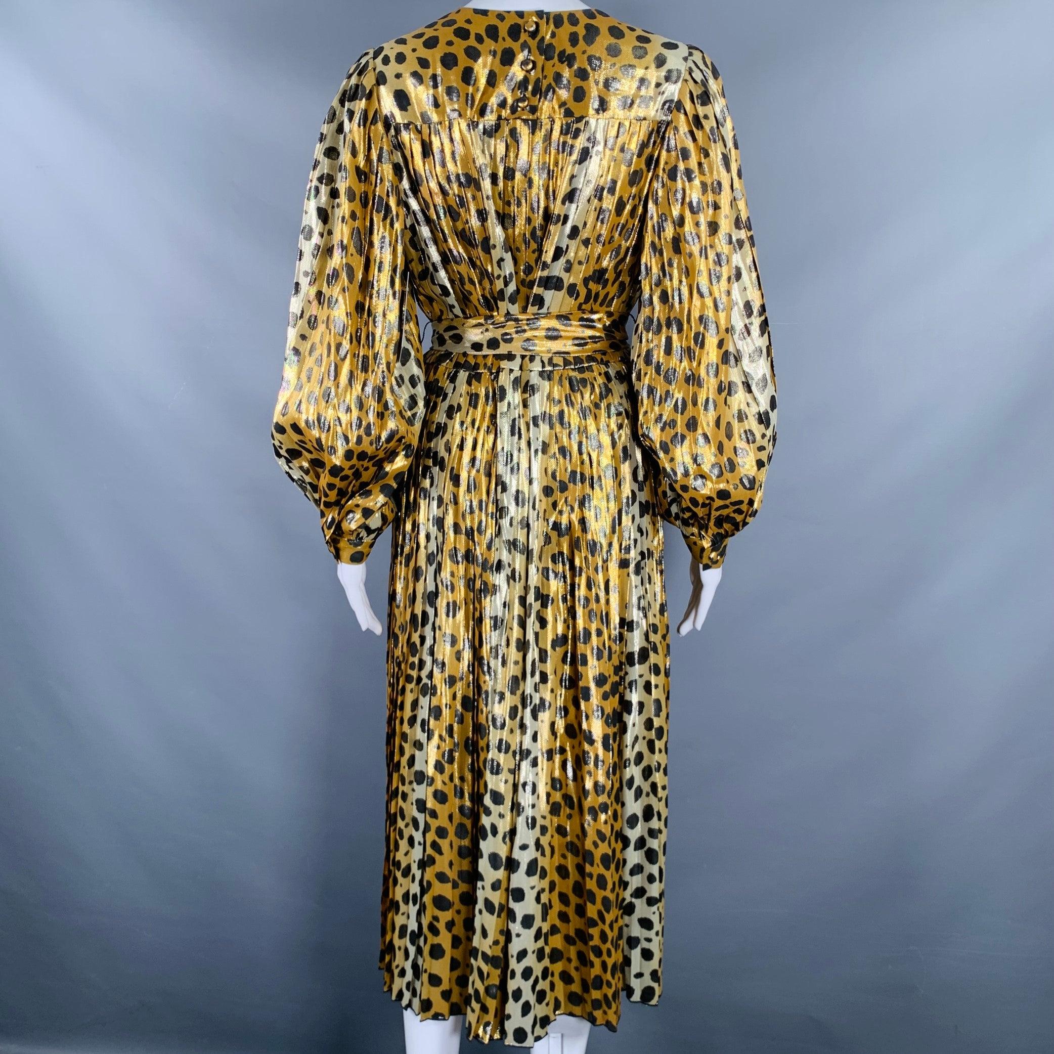 MARC JACOBS Talla 4 Oro Negro Seda Metalizada Estampado Animal Vestido Plisado en Excelente estado para la venta en San Francisco, CA