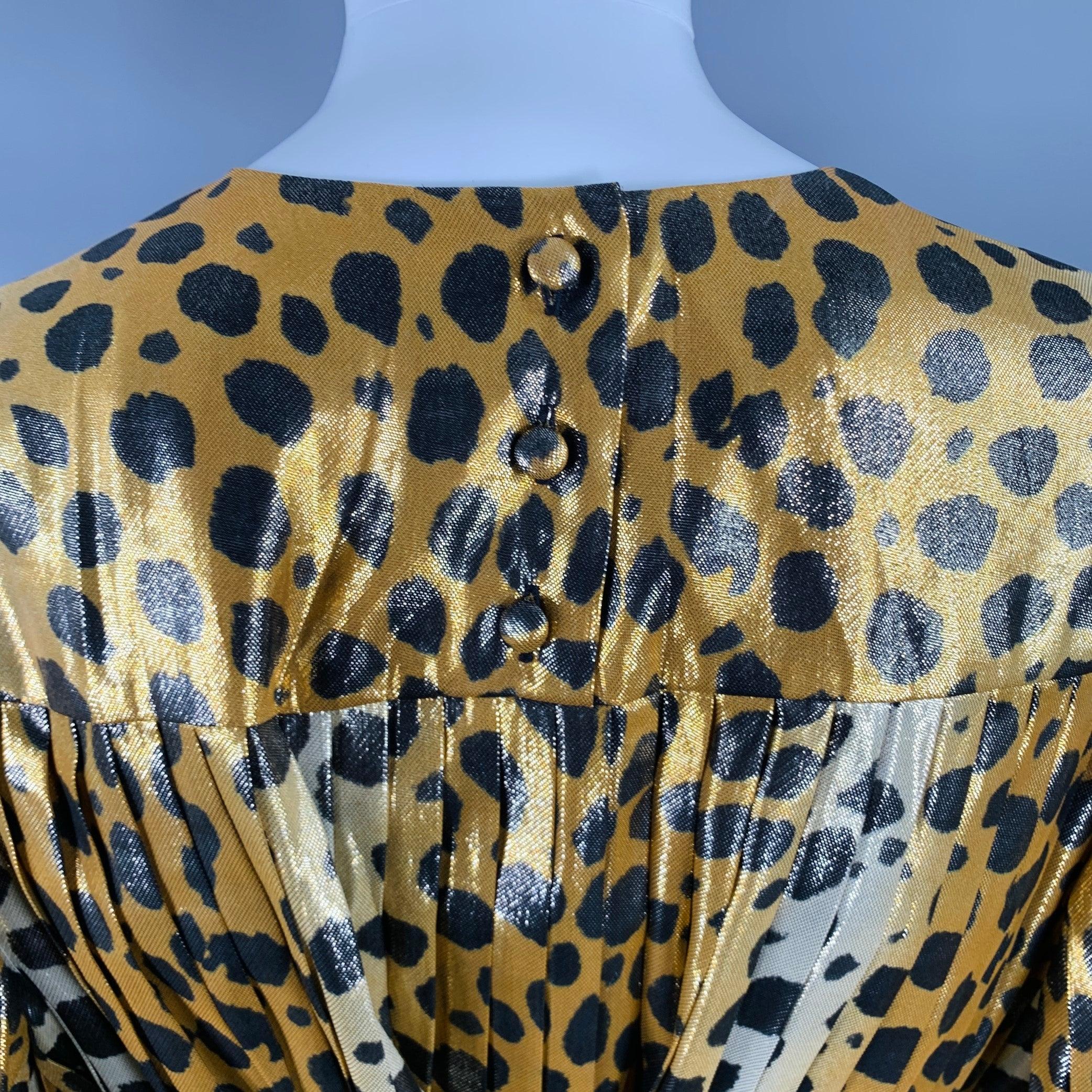 De las mujeres MARC JACOBS Talla 4 Oro Negro Seda Metalizada Estampado Animal Vestido Plisado en venta