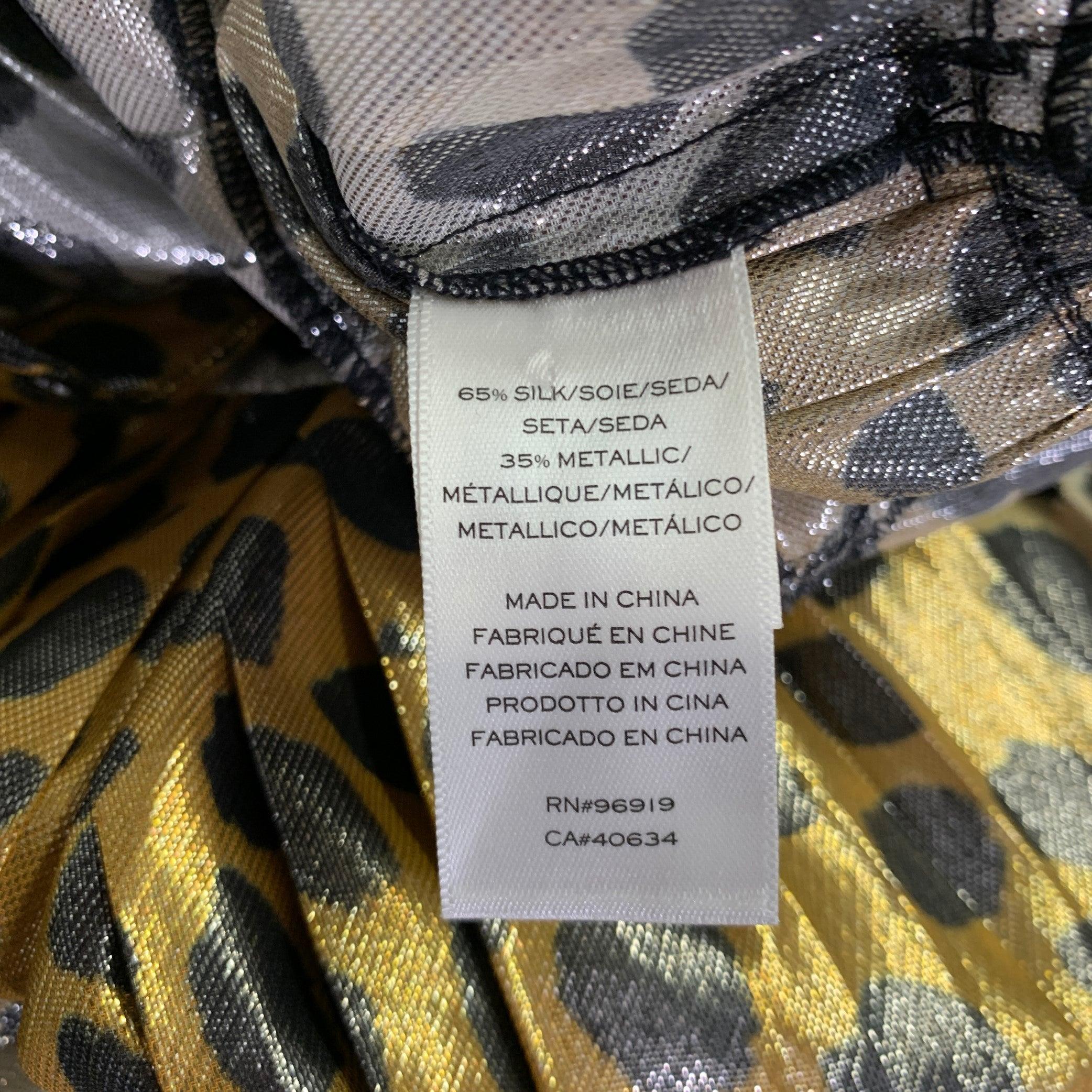 MARC JACOBS Talla 4 Oro Negro Seda Metalizada Estampado Animal Vestido Plisado en venta 1