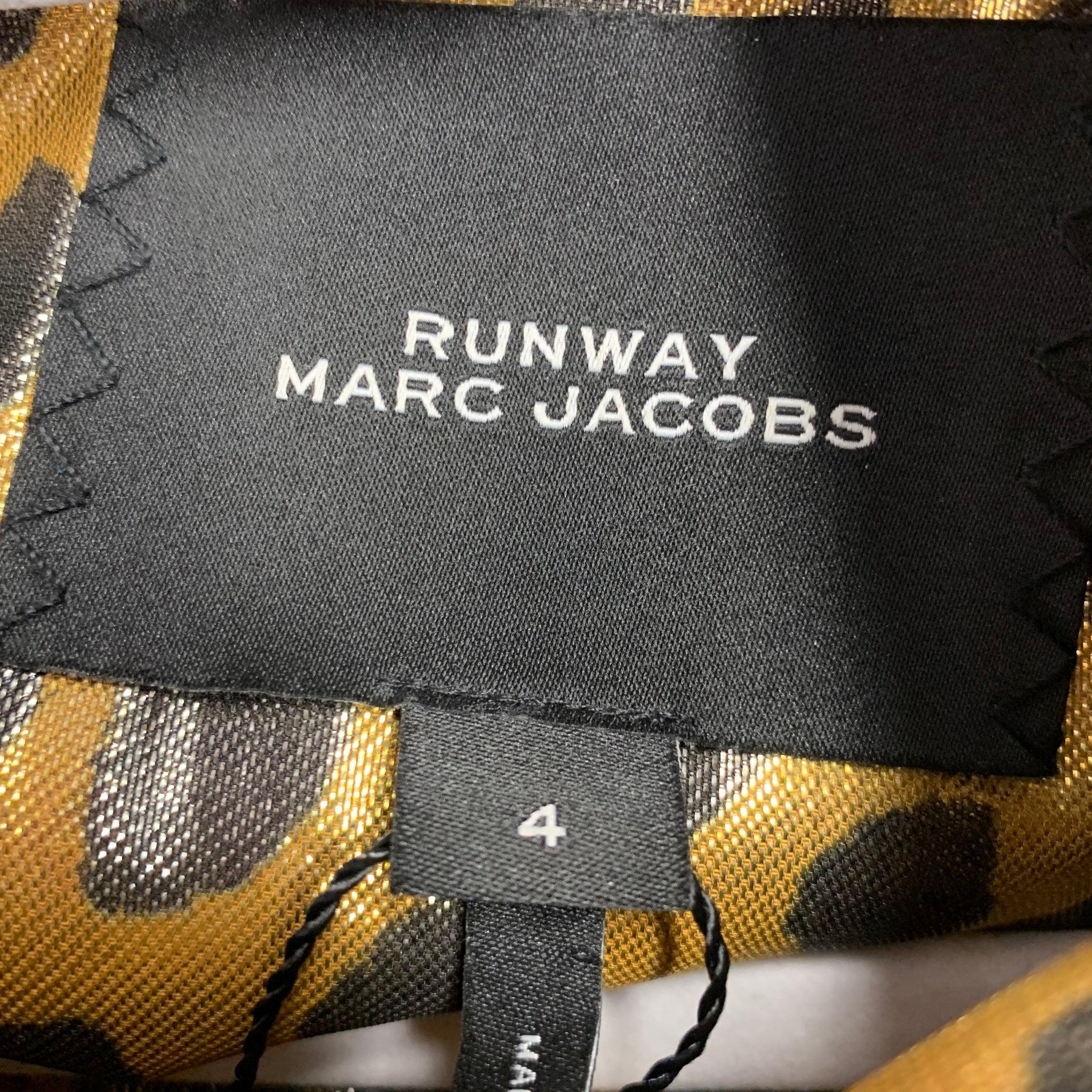 MARC JACOBS Talla 4 Oro Negro Seda Metalizada Estampado Animal Vestido Plisado en venta 3