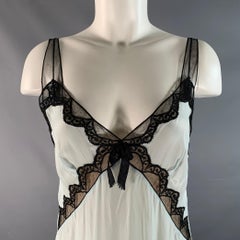 MARC JACOBS Talla 4 Azul claro Negro Rayón / Seda Encaje Adorno Vestido Slip