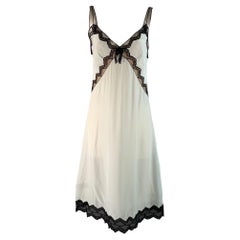 MARC JACOBS Talla 4 Azul claro Negro Rayón / Seda Encaje Adorno Vestido Slip
