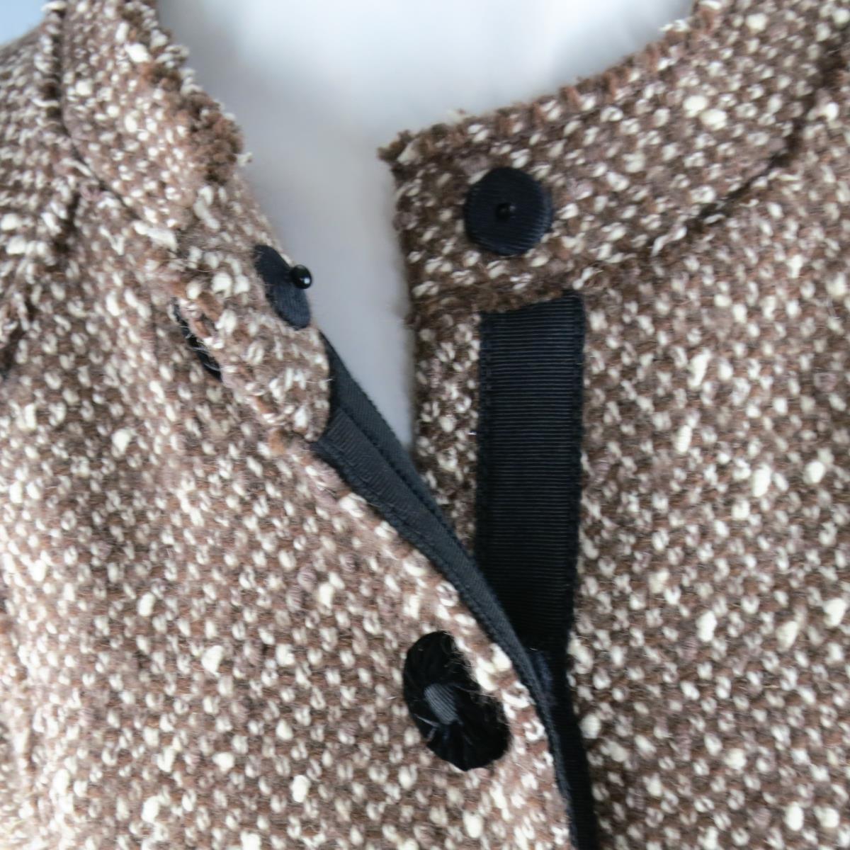 MARC JACOBS Size 4 Light Brown & Cream Wool Tweed & Black Velvet Jacket In Excellent Condition For Sale In San Francisco, CA