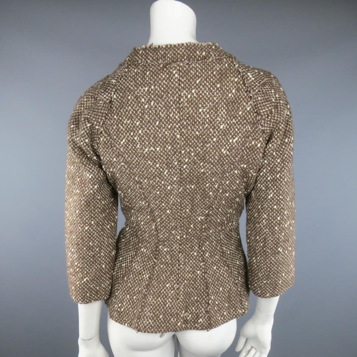 MARC JACOBS Size 4 Light Brown & Cream Wool Tweed & Black Velvet Jacket For Sale 3