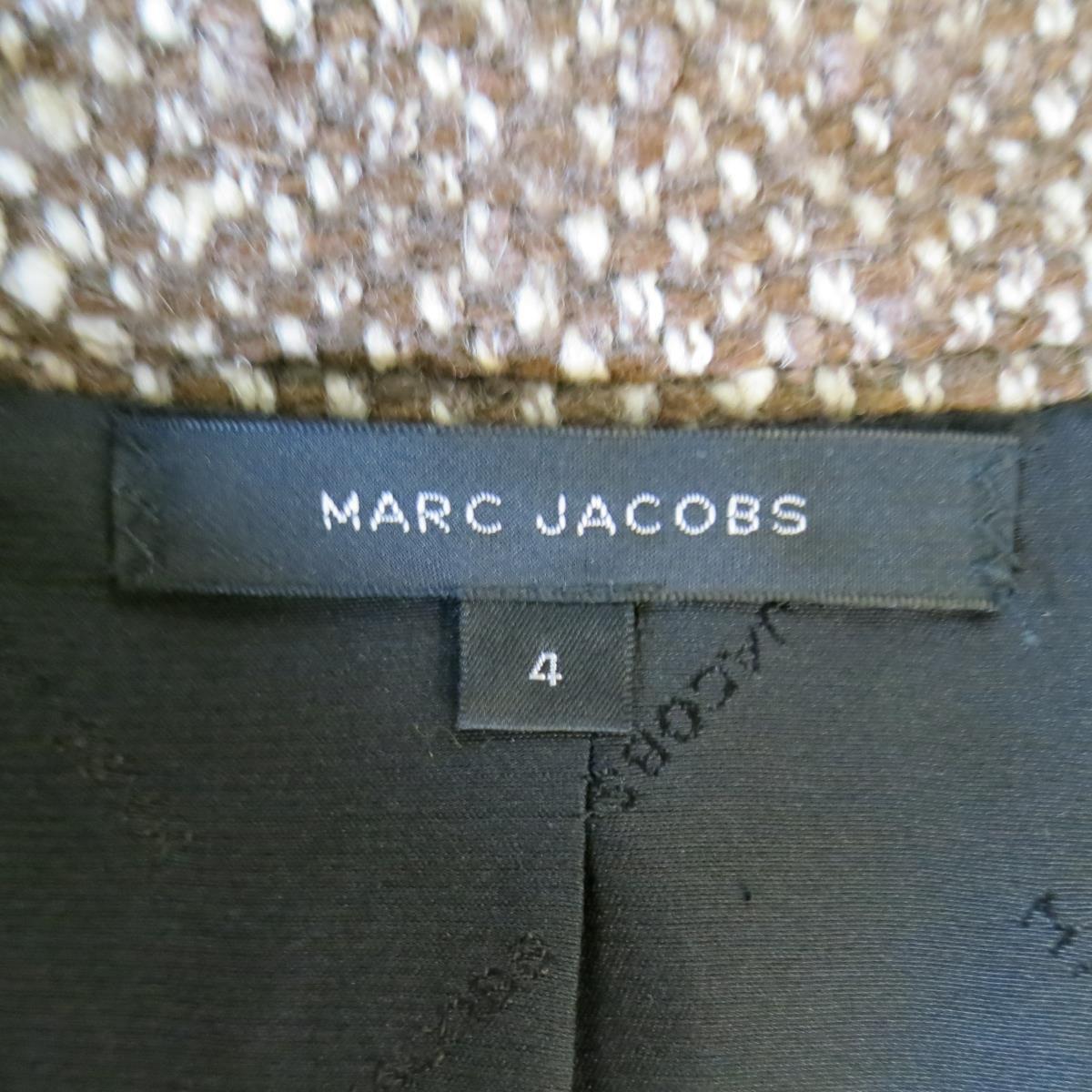 MARC JACOBS Size 4 Light Brown & Cream Wool Tweed & Black Velvet Jacket 4