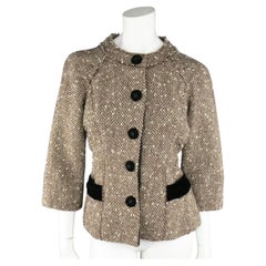 MARC JACOBS Size 4 Light Brown & Cream Wool Tweed & Black Velvet Jacket