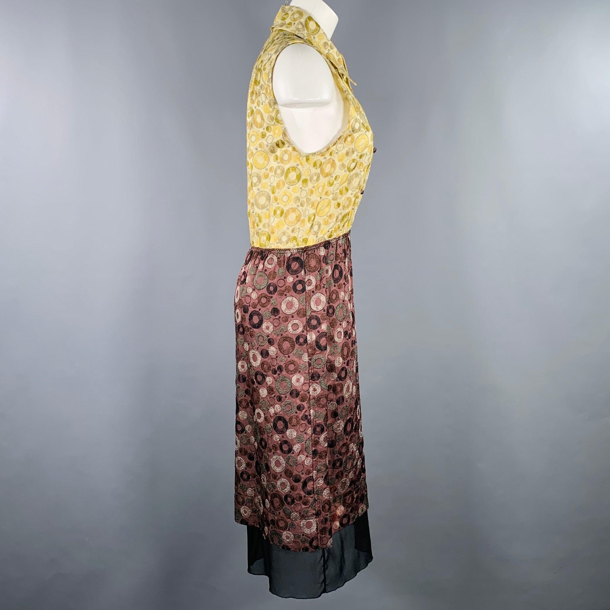 Vestido MARC JACOBS Talla 4 Amarillo Marrón Rayón Seda Bordado Cintura Elástica en Bueno estado para la venta en San Francisco, CA