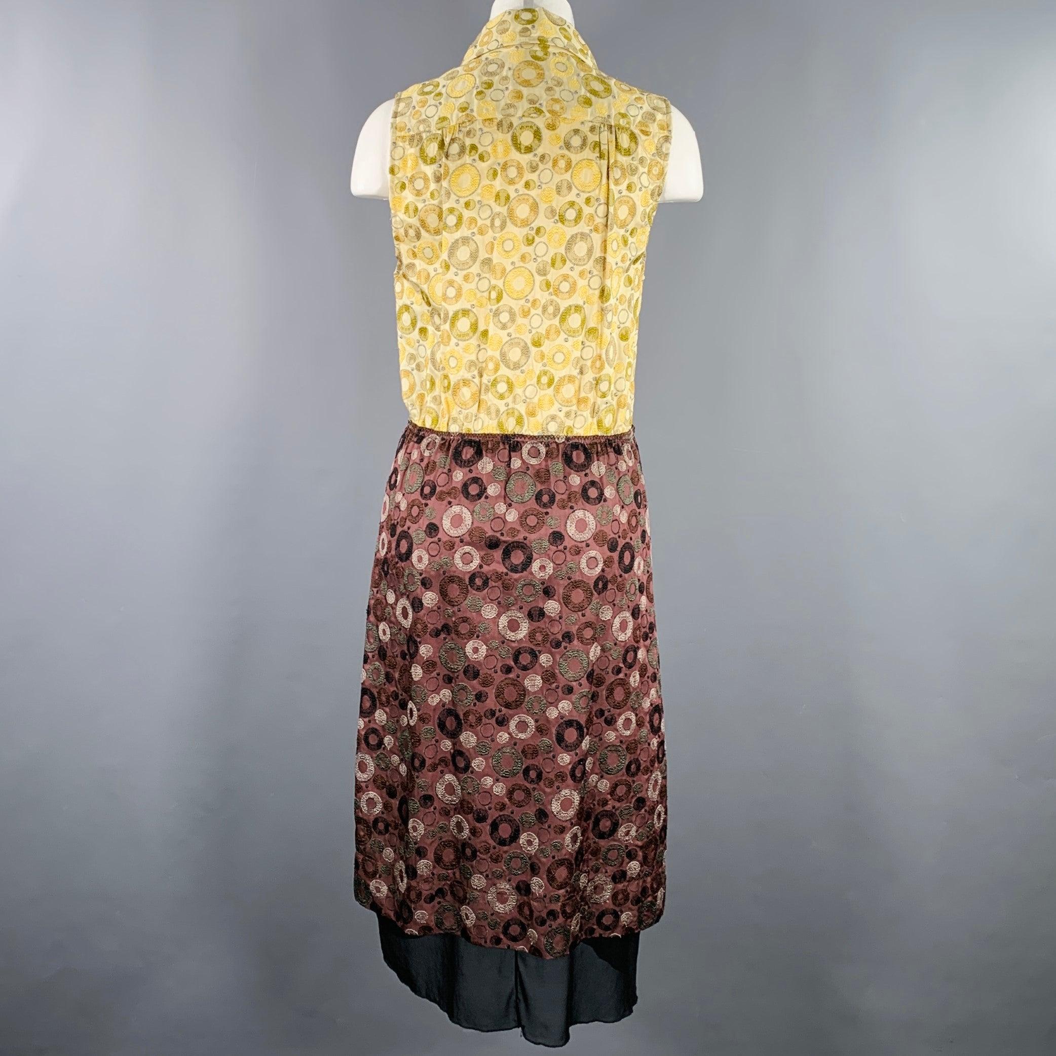De las mujeres Vestido MARC JACOBS Talla 4 Amarillo Marrón Rayón Seda Bordado Cintura Elástica en venta