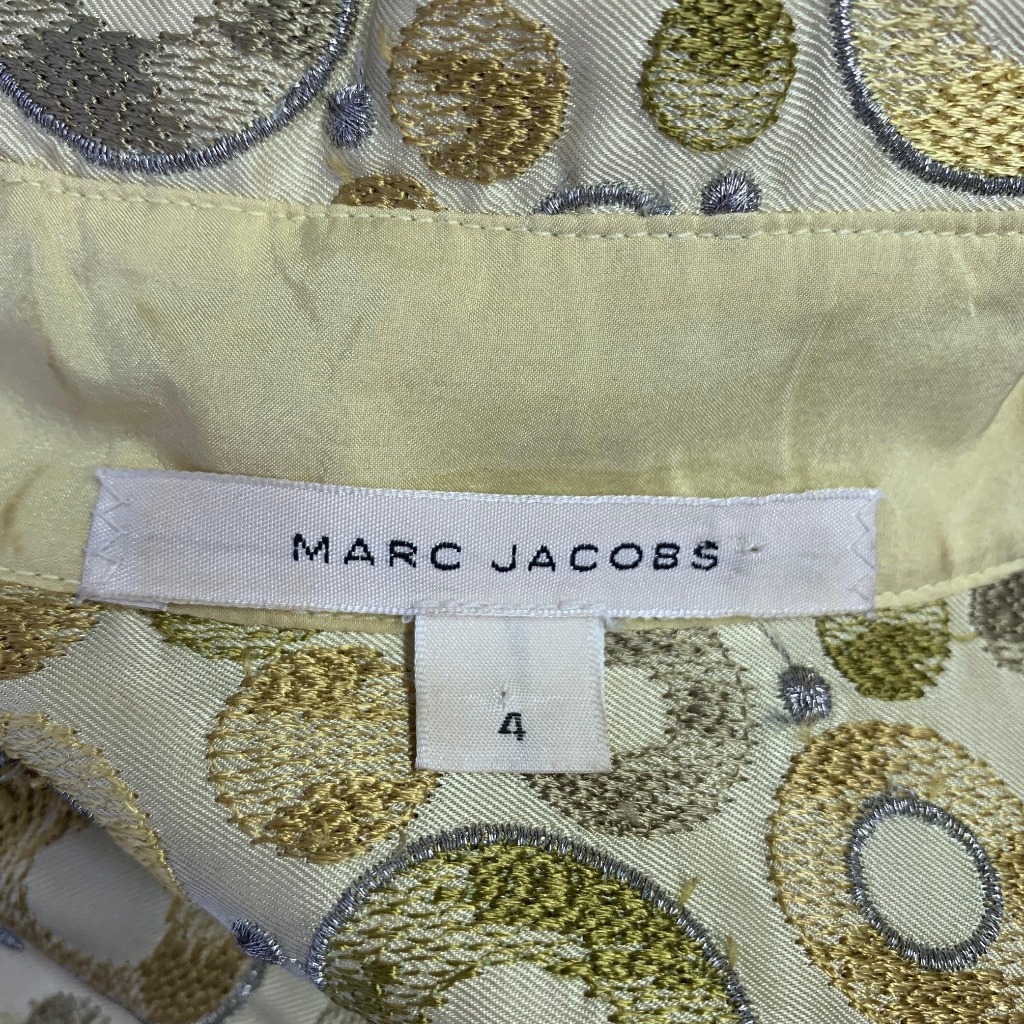 Vestido MARC JACOBS Talla 4 Amarillo Marrón Rayón Seda Bordado Cintura Elástica en venta 1