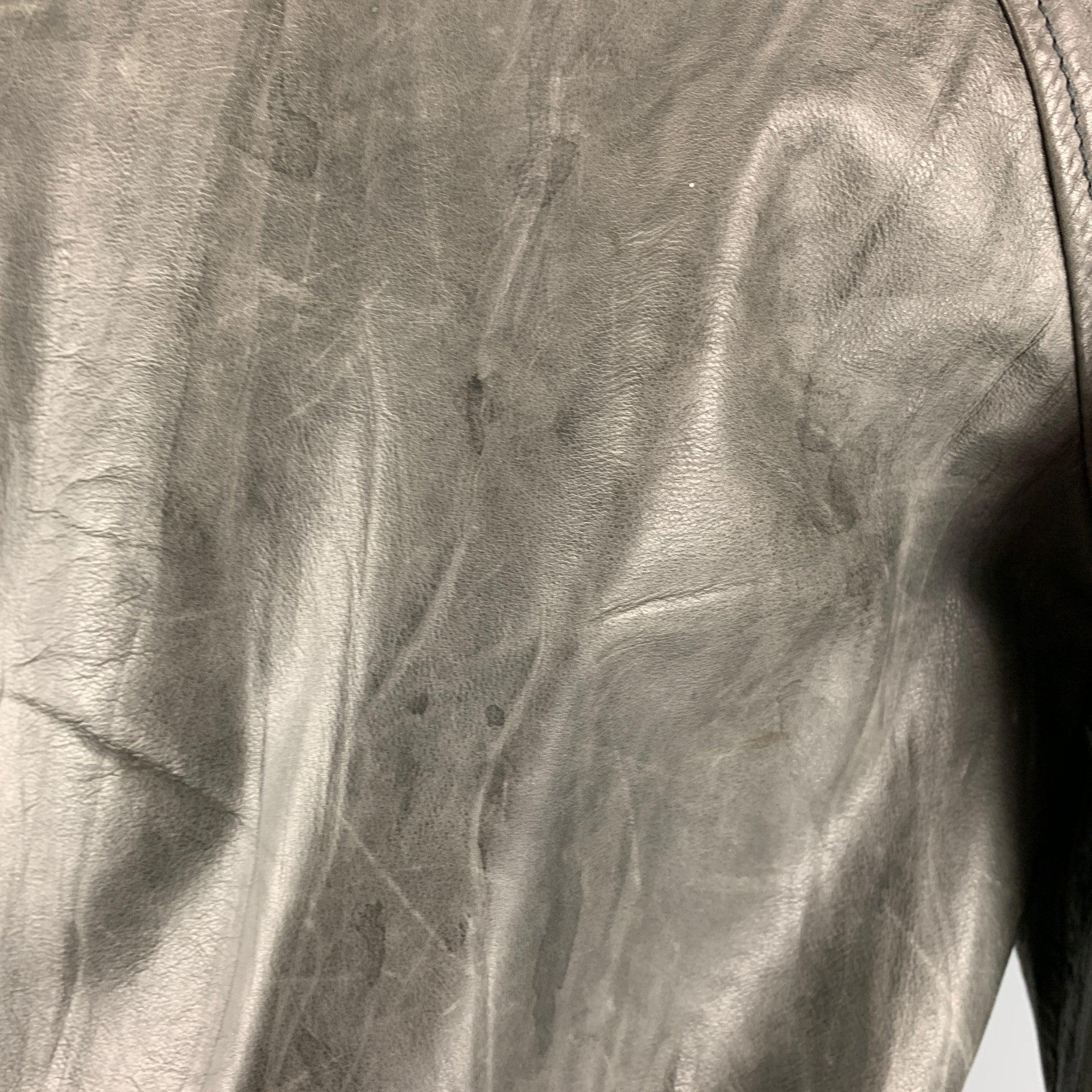MARC JACOBS Size 40 Grey Leather Bomber Jacket For Sale 2