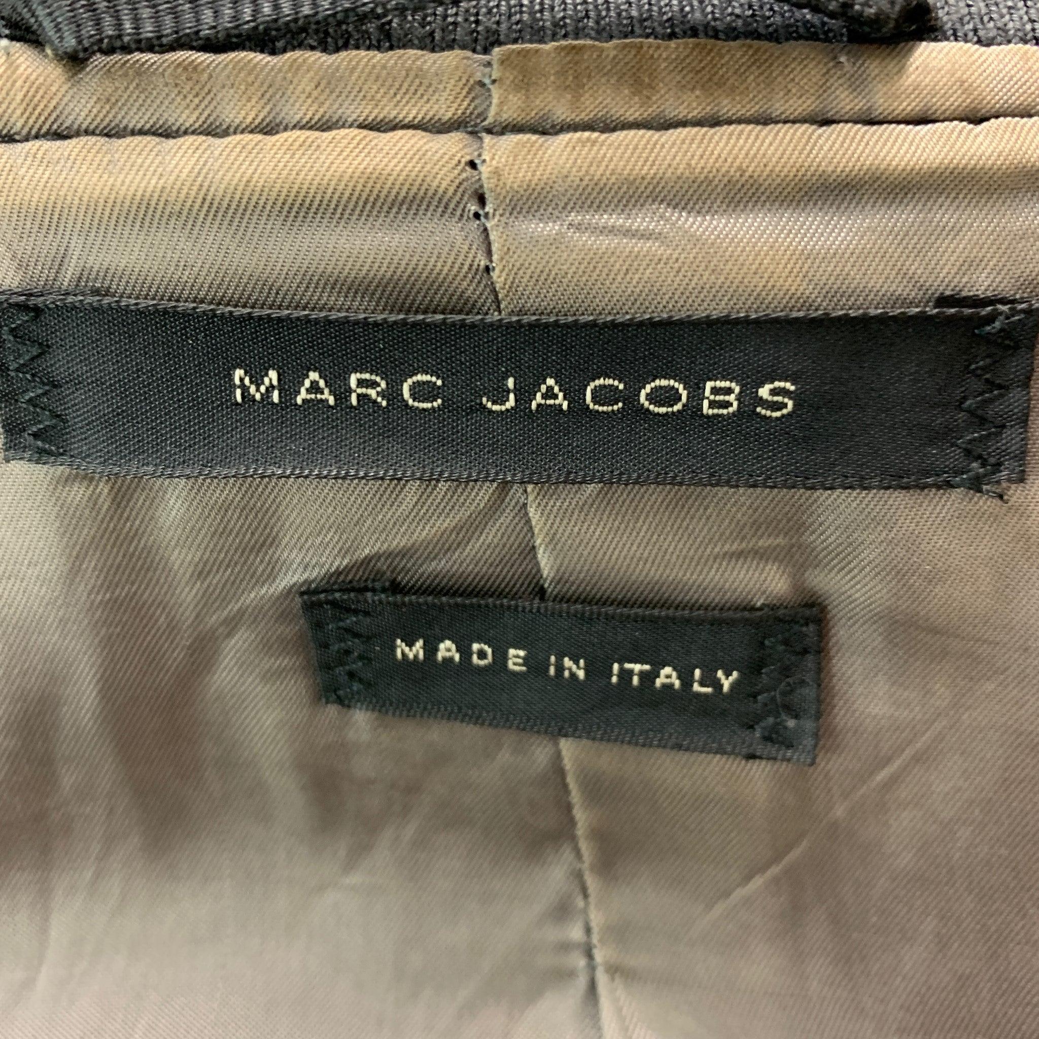 MARC JACOBS Size 40 Grey Leather Bomber Jacket For Sale 4