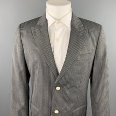 MARC JACOBS Size 40 Grey Stripe Wool Peak Lapel Sport Coat