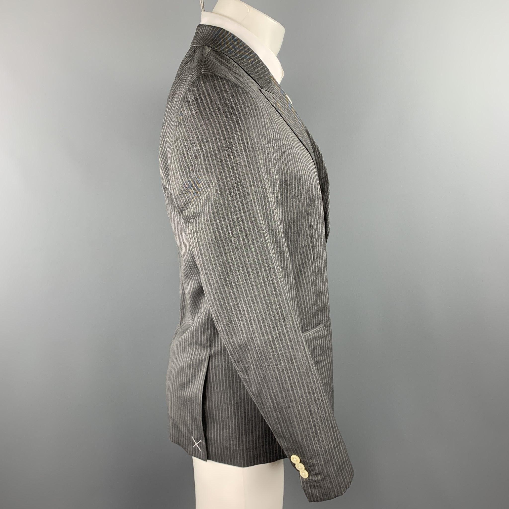 MARC JACOBS Size 40 Grey Stripe Wool Peak Lapel Sport Coat In Good Condition For Sale In San Francisco, CA