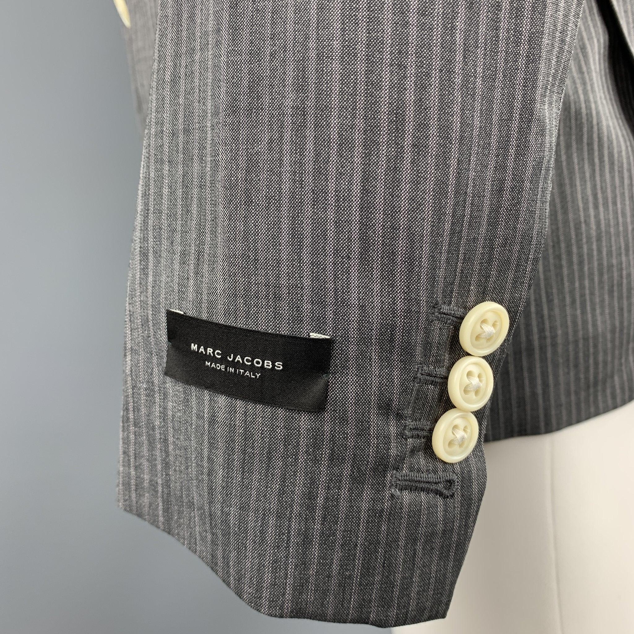 MARC JACOBS Size 40 Grey Stripe Wool Peak Lapel Sport Coat For Sale 1