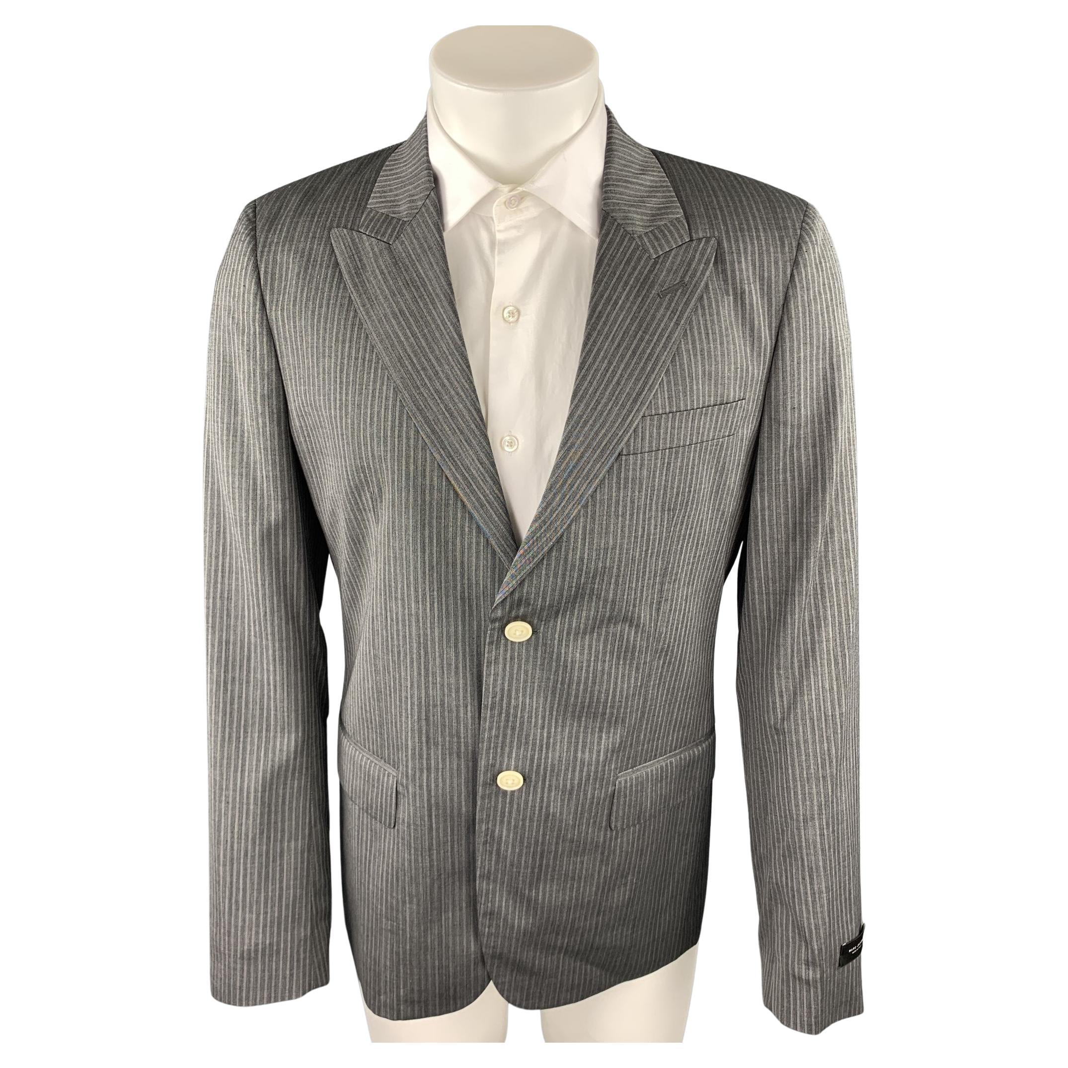 MARC JACOBS Size 40 Grey Stripe Wool Peak Lapel Sport Coat