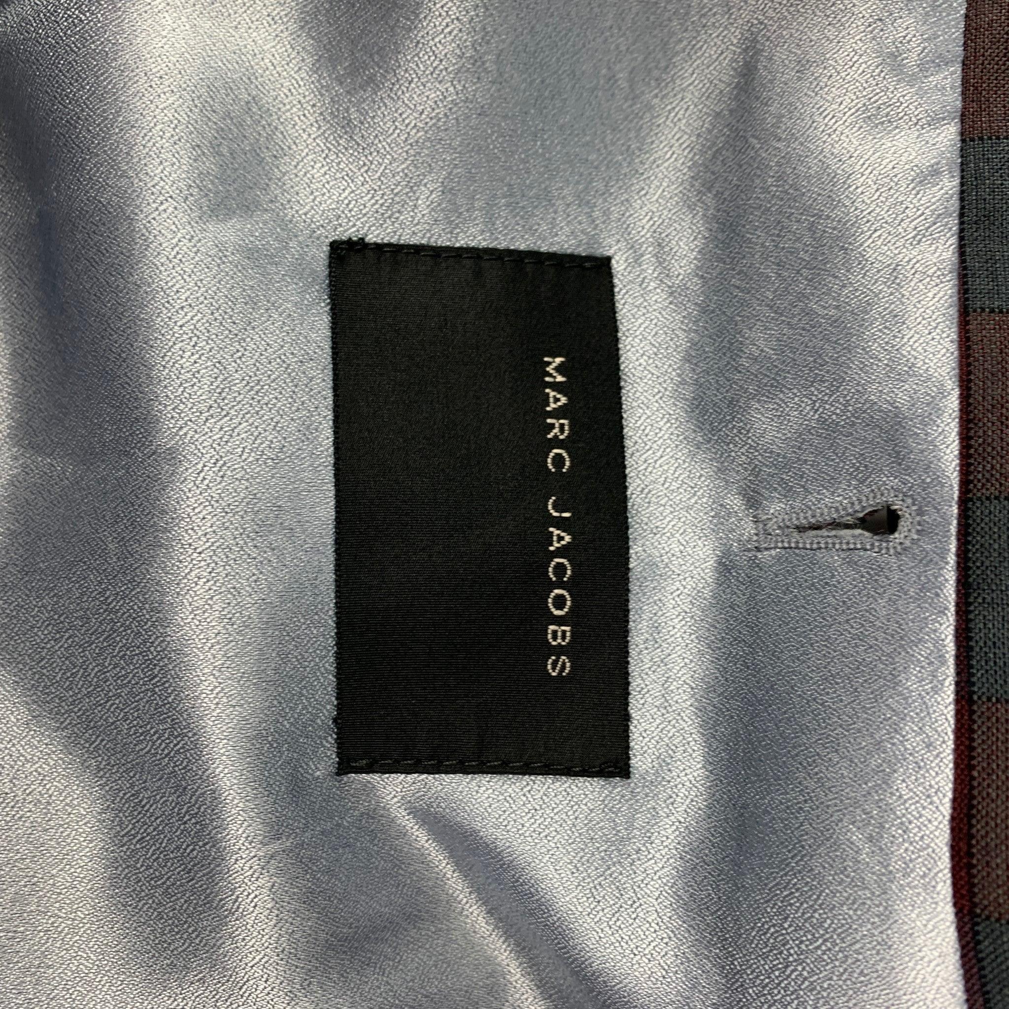 MARC JACOBS Size 42 Burgundy Grey Plaid Linen Notch Lapel Sport Coat For Sale 3