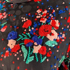 MARC JACOBS Size 6 Black Multi-Color Satin Floral Long Sleeve Knee-Length Dress