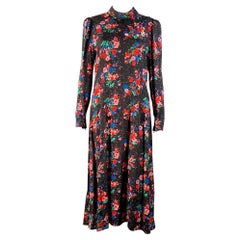 MARC JACOBS Size 6 Black Multi-Color Satin Floral Long Sleeve Knee-Length Dress