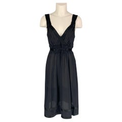 MARC JACOBS Size 6 Black Silk Stripe Belted Dress