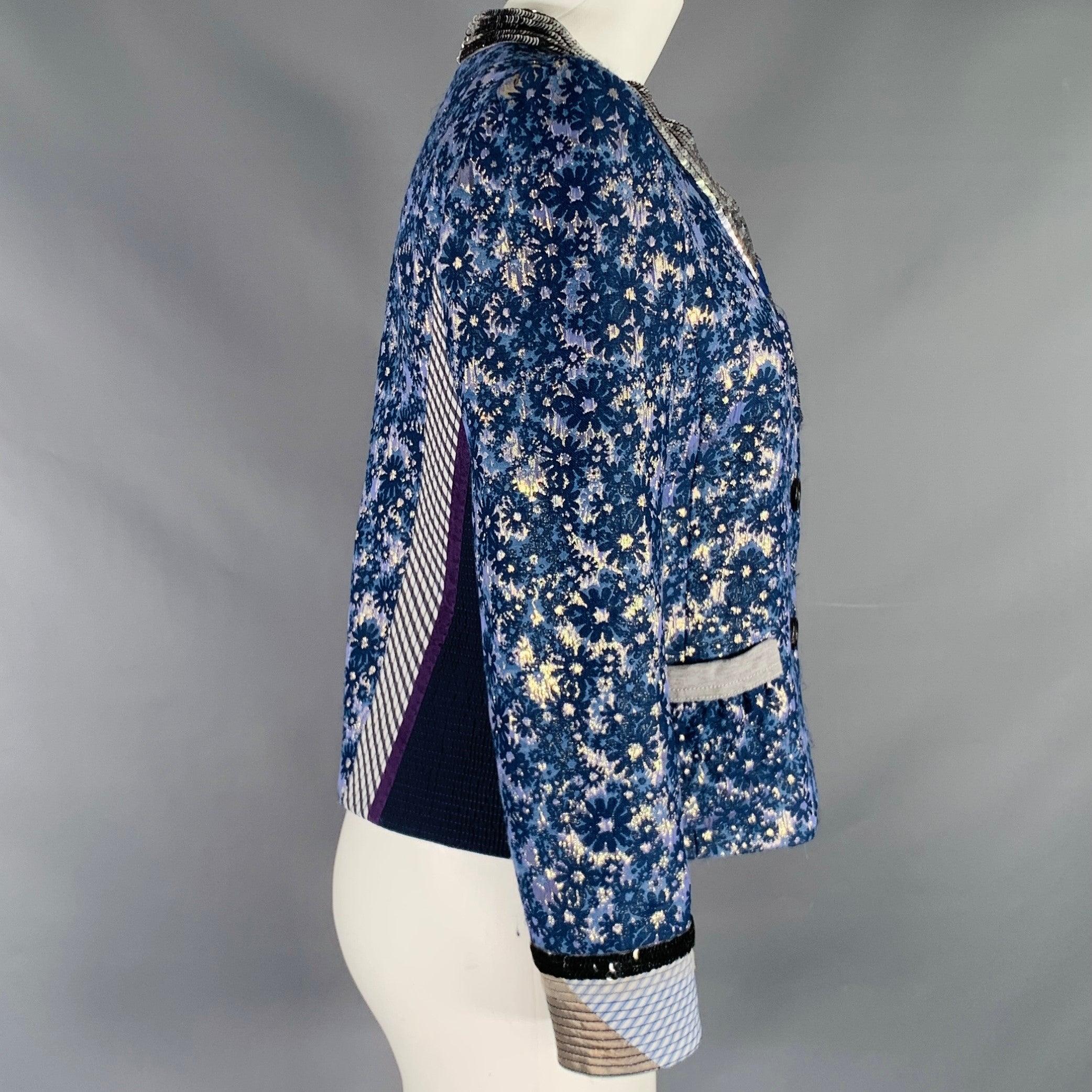 Purple MARC JACOBS Size 6 Blue Silver Acetate Blend Floral Jacket For Sale